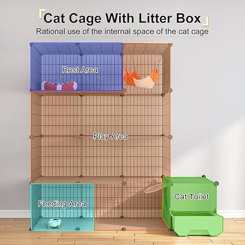 Miniatura 3 de Eiiel - Jaula para gatos para interiores, grande, con caja de arena de 4 niveles, corralito para gatos de bricolaje desmontable, jaula de alambre de