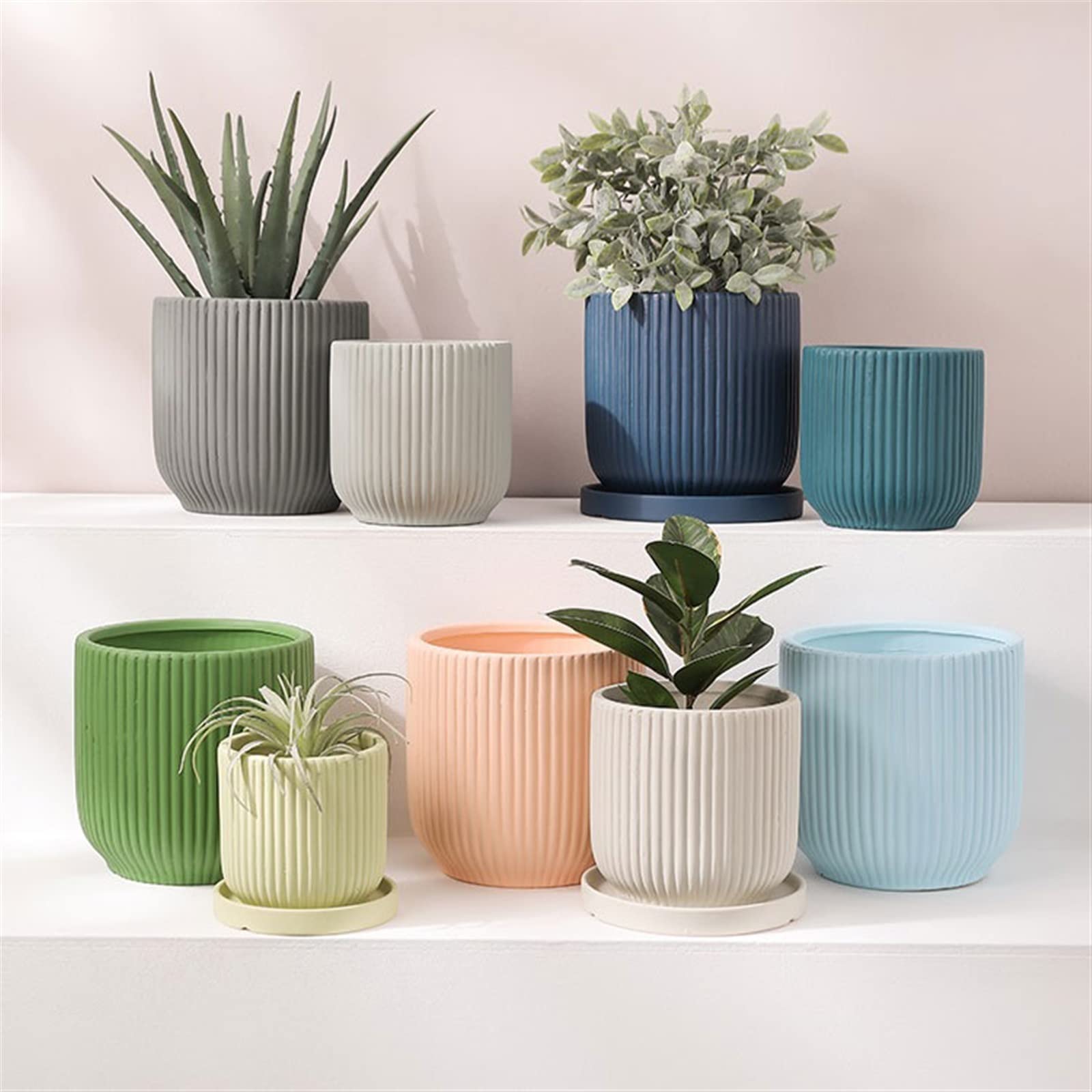 Blumentöpfe für den Innenbereich, bunte Keramik-Blumentöpfe, Sukkulenten, Kakteen, Topfornamente, einfacher Übertopf, langlebig, Pflanzgefäß für Outdoor-Pflanzen (Rosa)