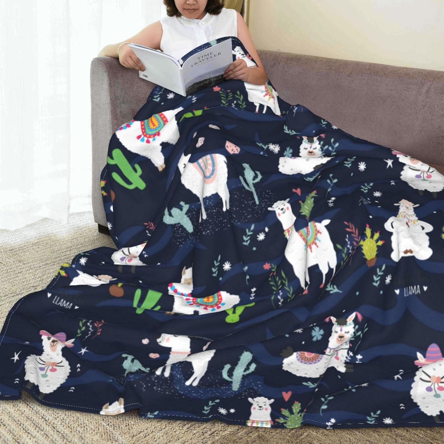 Cute Llama Soft Warm Throw Blanket Lightweight Flannel Fleece Bed Blanket Gift for Girls Boys Men Women Chair Couch 50"x40" - Image 3