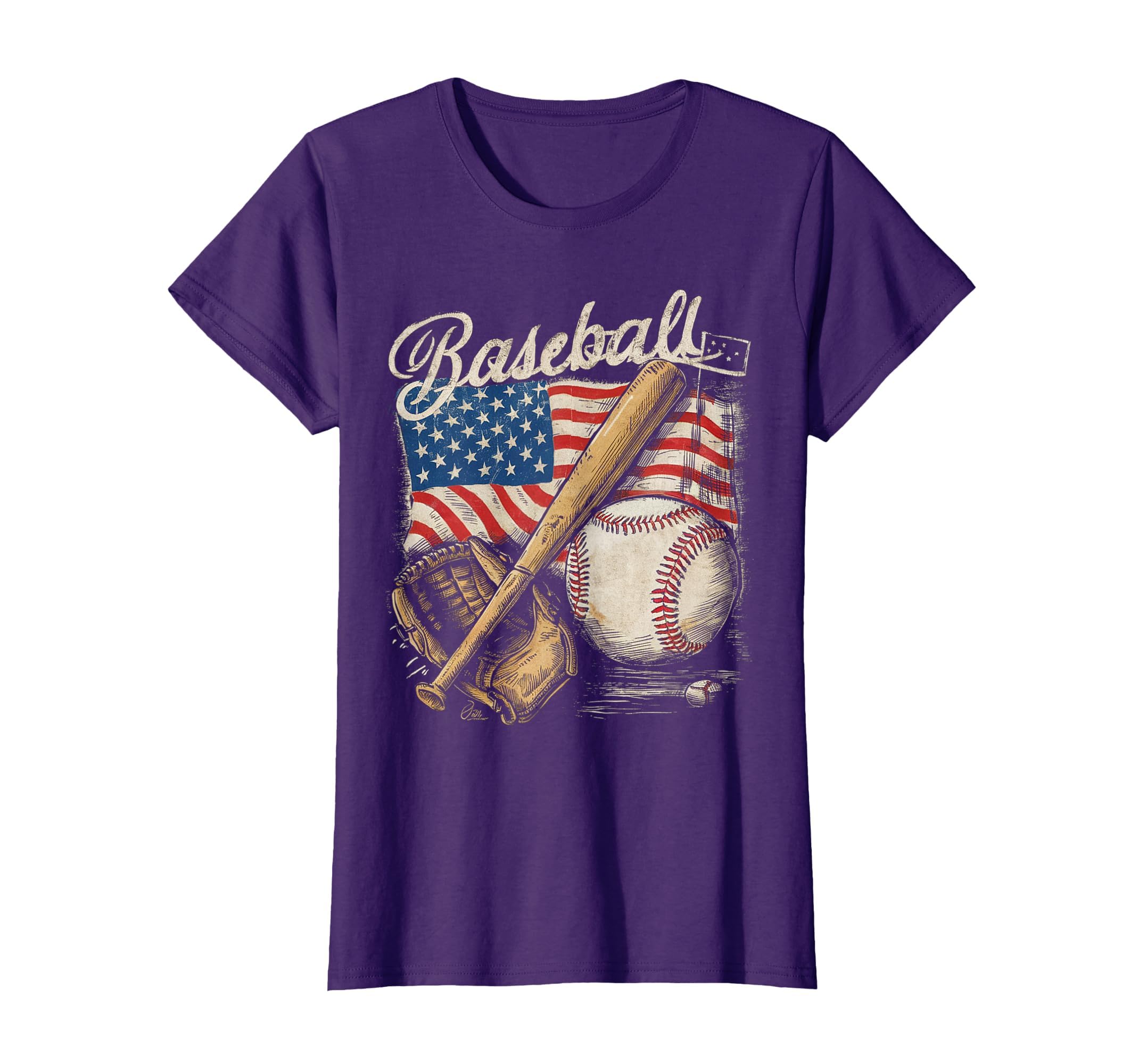 American Flag Baseball Player Bat Fan Catcher Pitcher USA T-Shirt