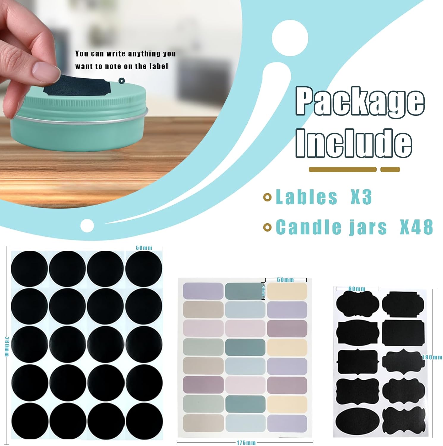 2 oz Tins with Lids for Salve 48 Pack Salve Tins 2oz Tins Container Round Cosmetic Tin Jars Ideal Candle Jars Aluminum Tin Cans with Screw Lids for Powder, Spice,Salve,Candles(Mint Green)