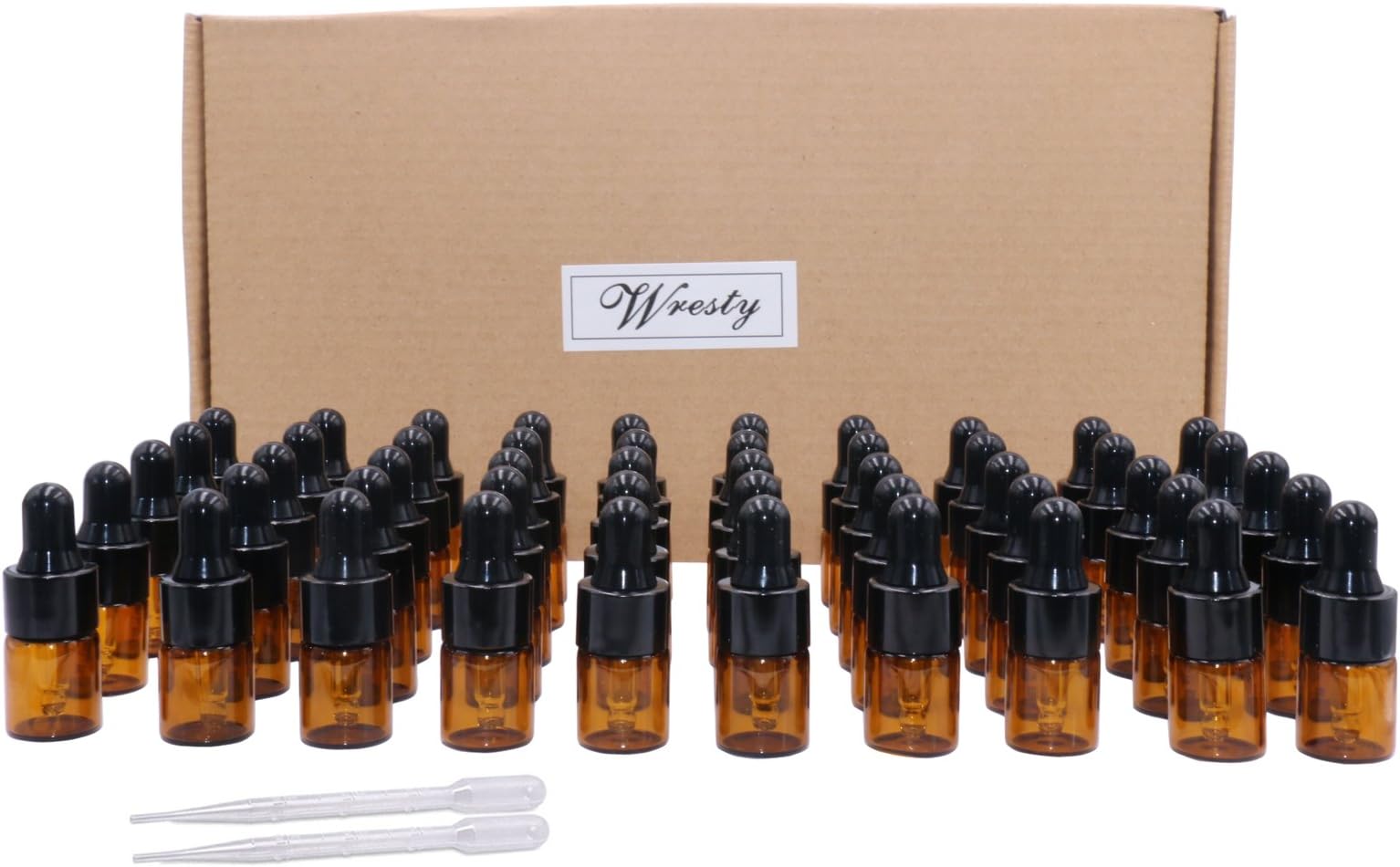 Amber Glass 50 Pcs Essential Oil Dropper Bottles 2 ml (5/8 Dram) Mini Sample Vials Aromatherapy Cosmetic Lotion Glass Vials Bottles,with 2 Dropper
