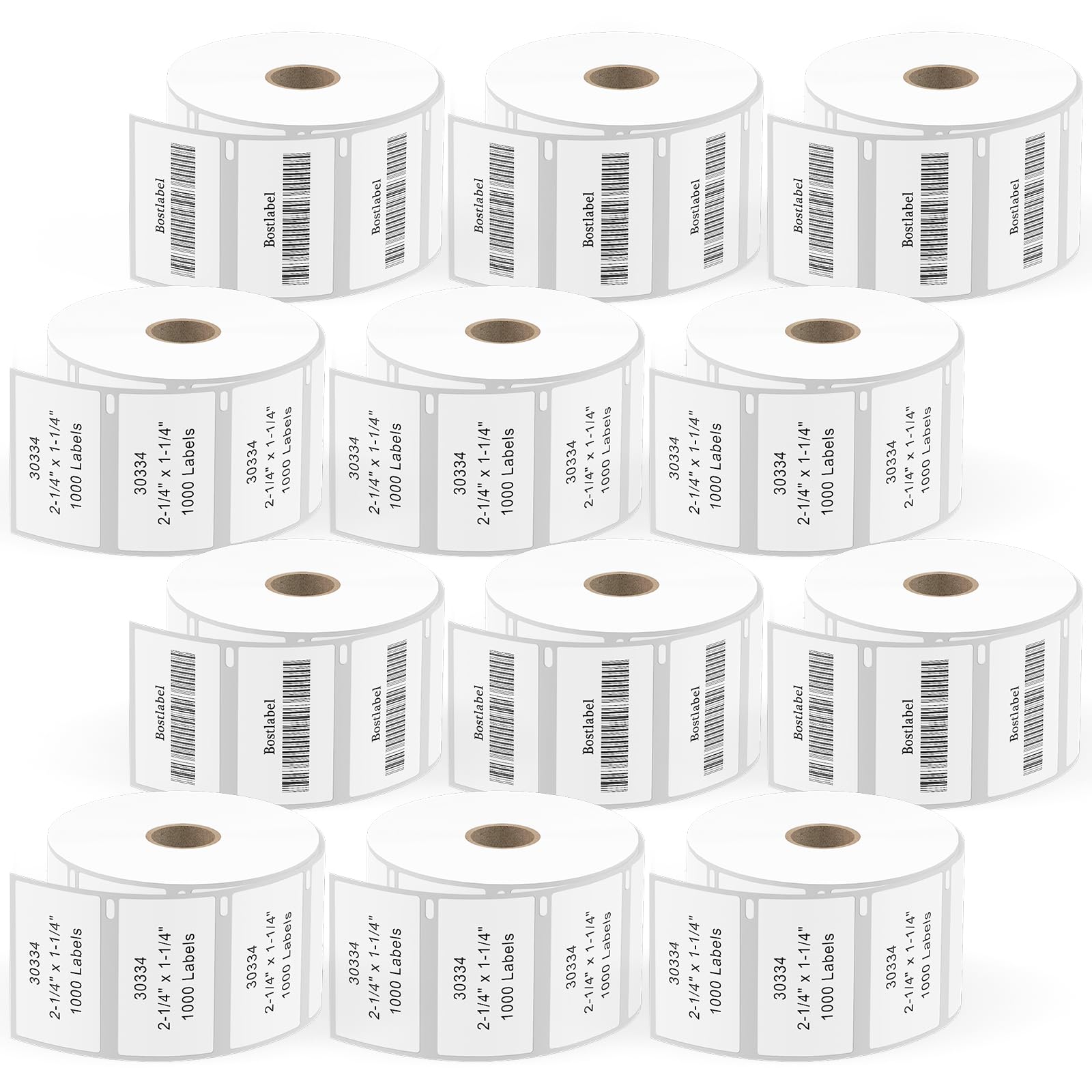 Bostlabel 12 Rolls LW White 2-1/4" x 1-1/4" Address Labels, Replacement DYMO 30334 - Compatible with DYMO LabelWriter 4XL, 450, 450 Duo, 450 Turbo,