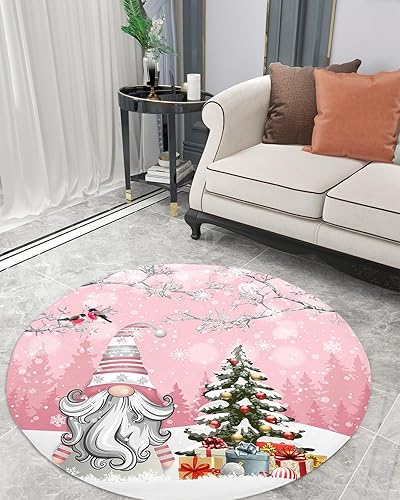 Alfombra redonda de gnomos de Navidad de 4 pies, alfombra de felpa lanuda suave y circular, tapete de acento antideslizante para sala de estar,