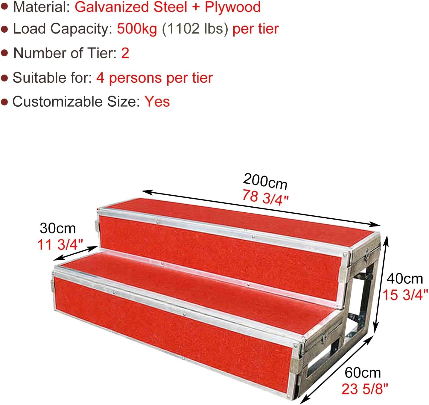Adjustable Portable Choral Risers - 2-Tier Anti-Slip Choir Stairs Platform, Lightweight Singing Steps for School, Church, Theater & Concerts, 50.4" to 78.7" Long