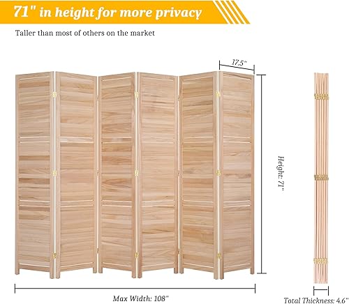 Miniatura 2 de Bonnlo Separador de madera de privacidad divisor de pared plegable de 59 pies de alto separador de espacio con bisagras para interiores natural 6