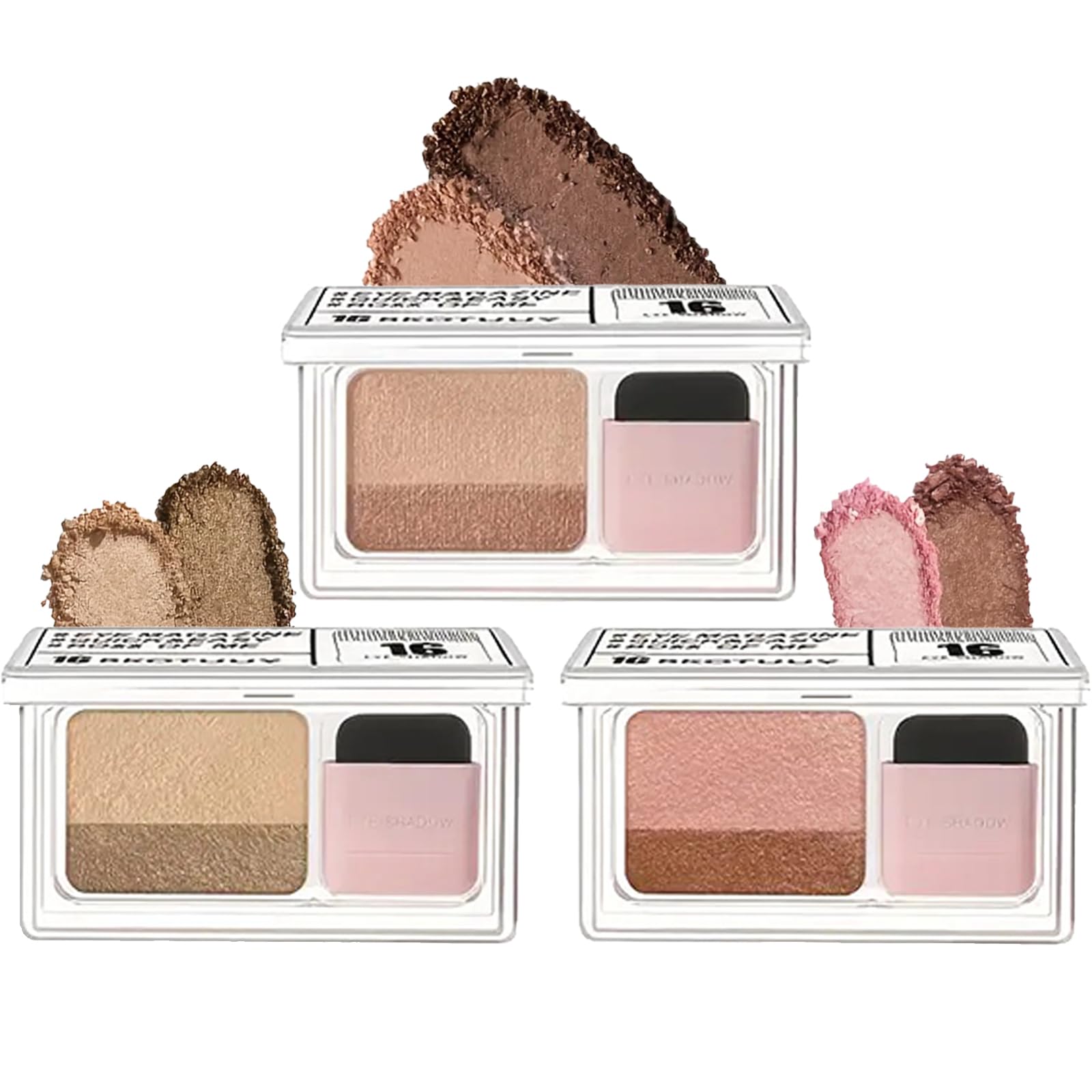 3 Pcs Shimmery Eyeshadow Palette with Brush for Women Travel Size