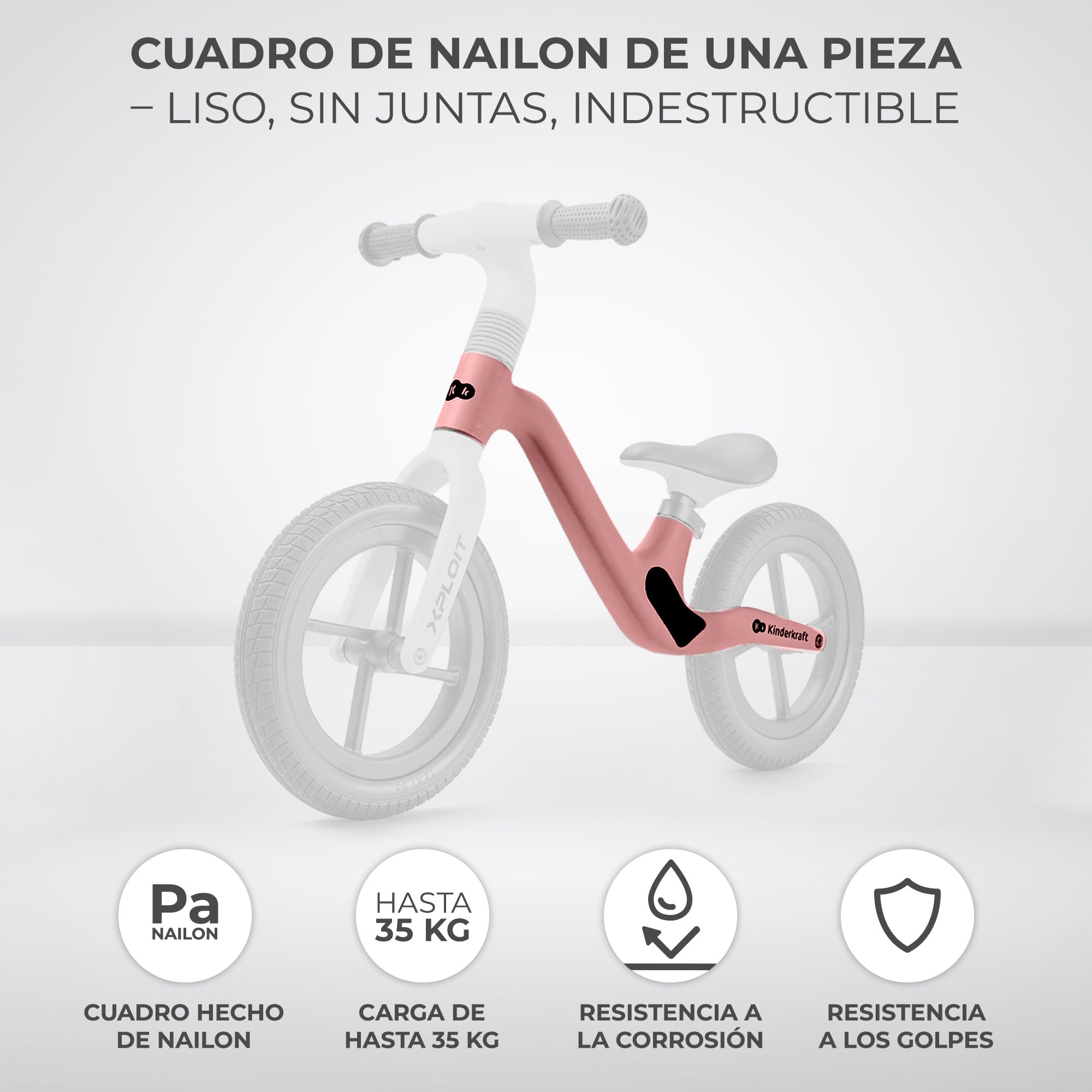 Kinderkraft XPLOIT Bicicleta sin Pedales, Bicicleta Niño 2 años, de 80 cm, Bicicleta 2 Ruedas, Bicicleta de Equilibrio, Sillín Ajustable, Ruedas Grandes de PU, 35 kg