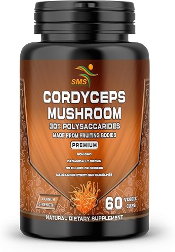 Cordyceps - Pastillas de hongos, extracto de suplemento dietético con 30% de polisacáridos para energía y apoyo inmunológico, suplemento vegano, sin
