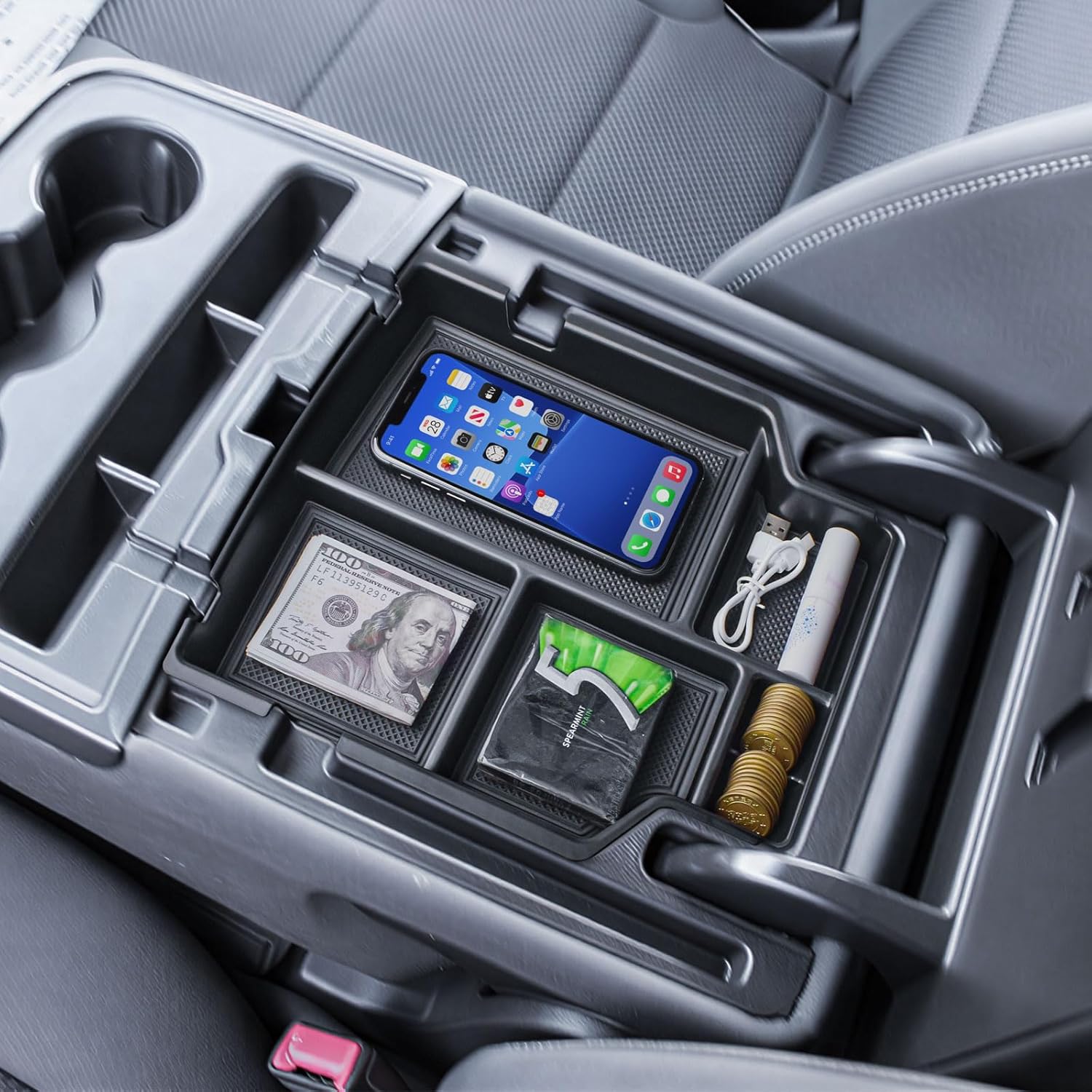 EDBETOS Center Console Organizer Tray Compatible with 2014-2018 Chevy Silverado/GMC Sierra 1500 & 2015-2019 2500HD/3500HD Bench Seat Jump Seat Console Armrest Storage Box Insert Interior Accessories