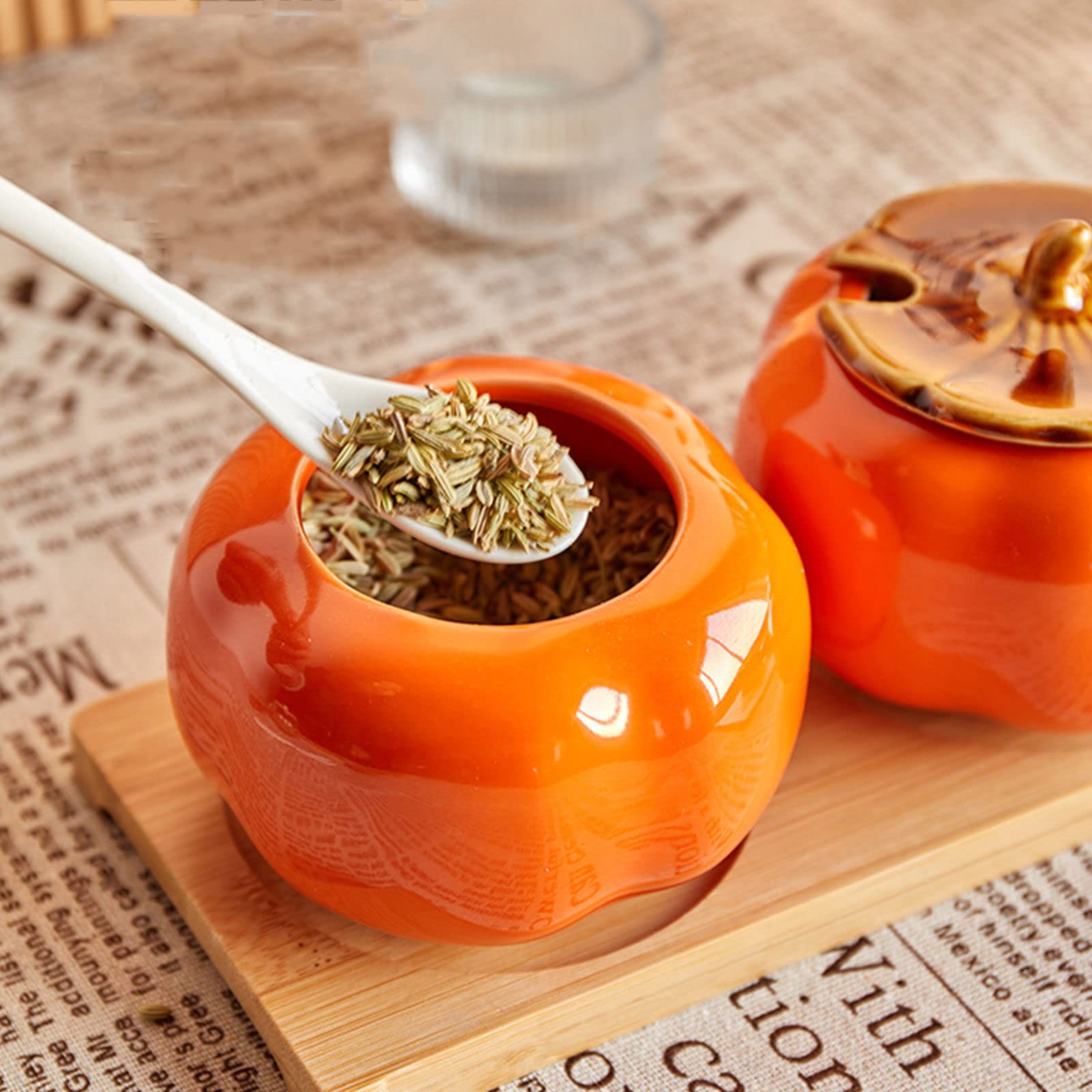 Sucrier, Boîte À Assaisonnement, Sucrier Orange avec Couvercle, Pot De Stockage De Sucre en Forme De Tomate De 220 ML, Pot À Sucre, Pot À Épices pour Récipient À Su,Orange-2 Set of