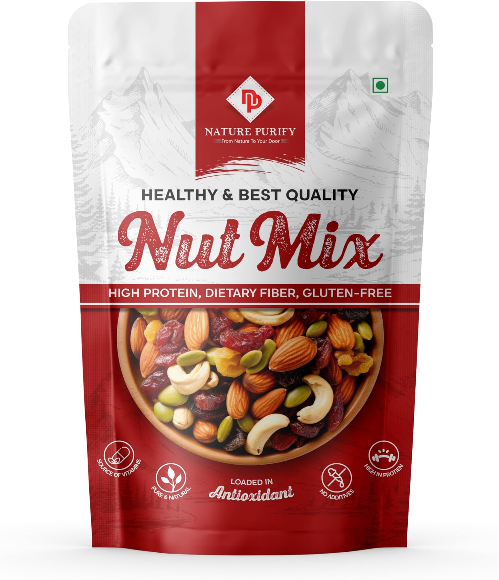 Nature Purify Trail Mix Dry Fruits Fit for Fasting 900GM | Healthy Snacks Mixed Nuts with Dry Fruits | Almonds | Cashews | Dried Apricots | Pista | Black raisin | Green raisin & More Healthy Snack