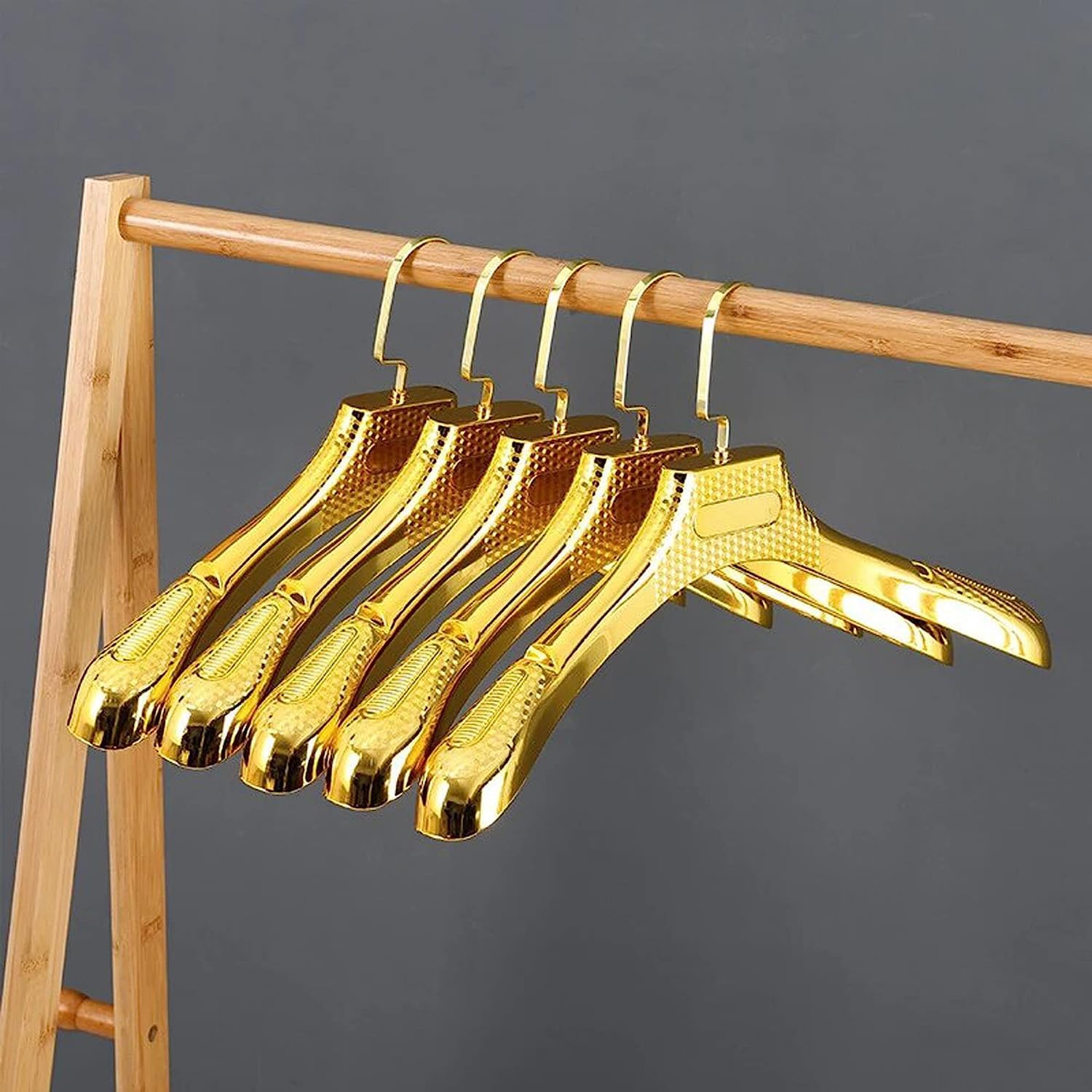 LOGRO Golden Premium Solid Plastic Hanger for Clothing Shop & Home Uses || Non-Slip Rubber Coating and Horizontal Bar Design, Space Saving (Pack of 5)-image-35
