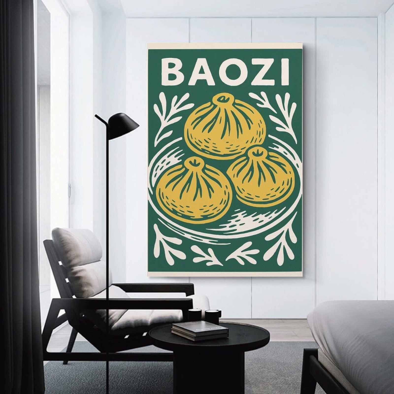 Junmoney Baozi Dumplings with Floral Accents Wall Picture Print 08x12inch(20x30cm), for Lounge Decor, Offices Or Entryway Styling, A Flexible Wall Accent for Shared Spaces