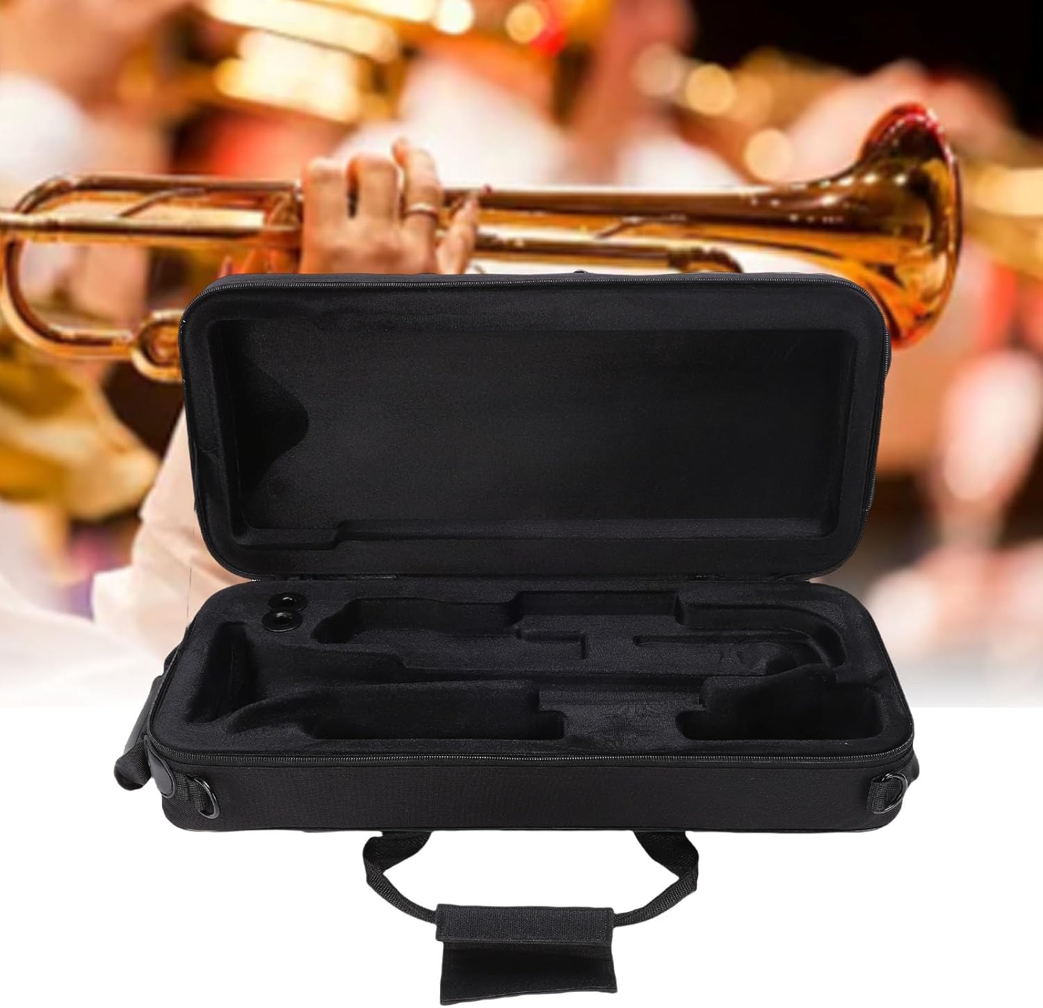 Alomejor Trumpet Case with Adjustable Shoulder Strap, 3 Layers Trumpet Gig Bag, Portable Wind Instrument Case, Lightweight Padded Musical Carrying Bag