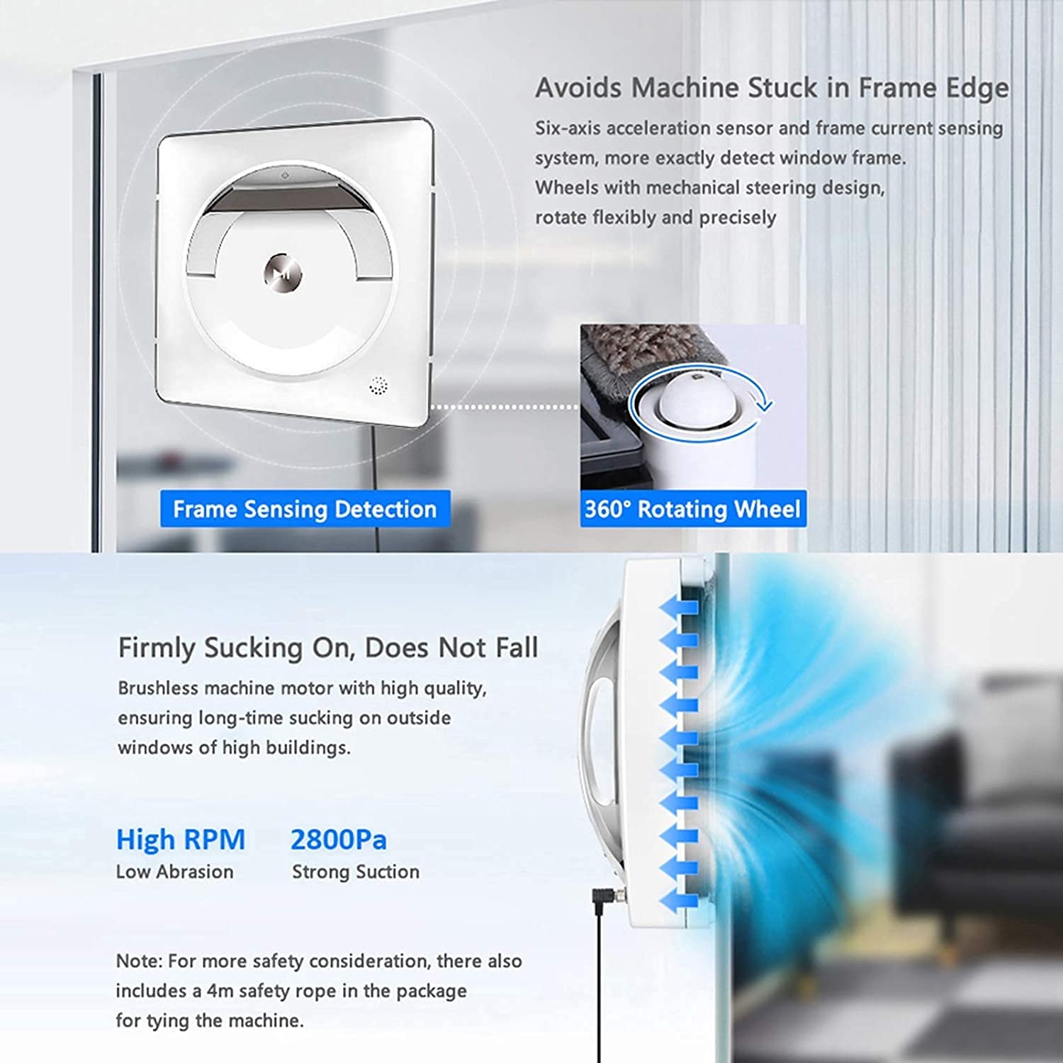 Window Cleaner Household Smart Window Cleaner Smart Glass Cleaner with Edge Detection Function for Outdoor/Indoor Windows Ceiling