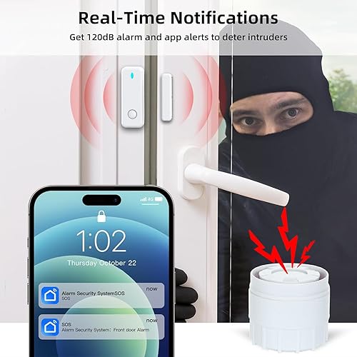 Miniatura 4 de Sistema de seguridad para el hogar, WiFi inalámbrico Tuya Smart Home Alarma, sin tarifa mensual, para niños y mascotas, compatible con Alexa y