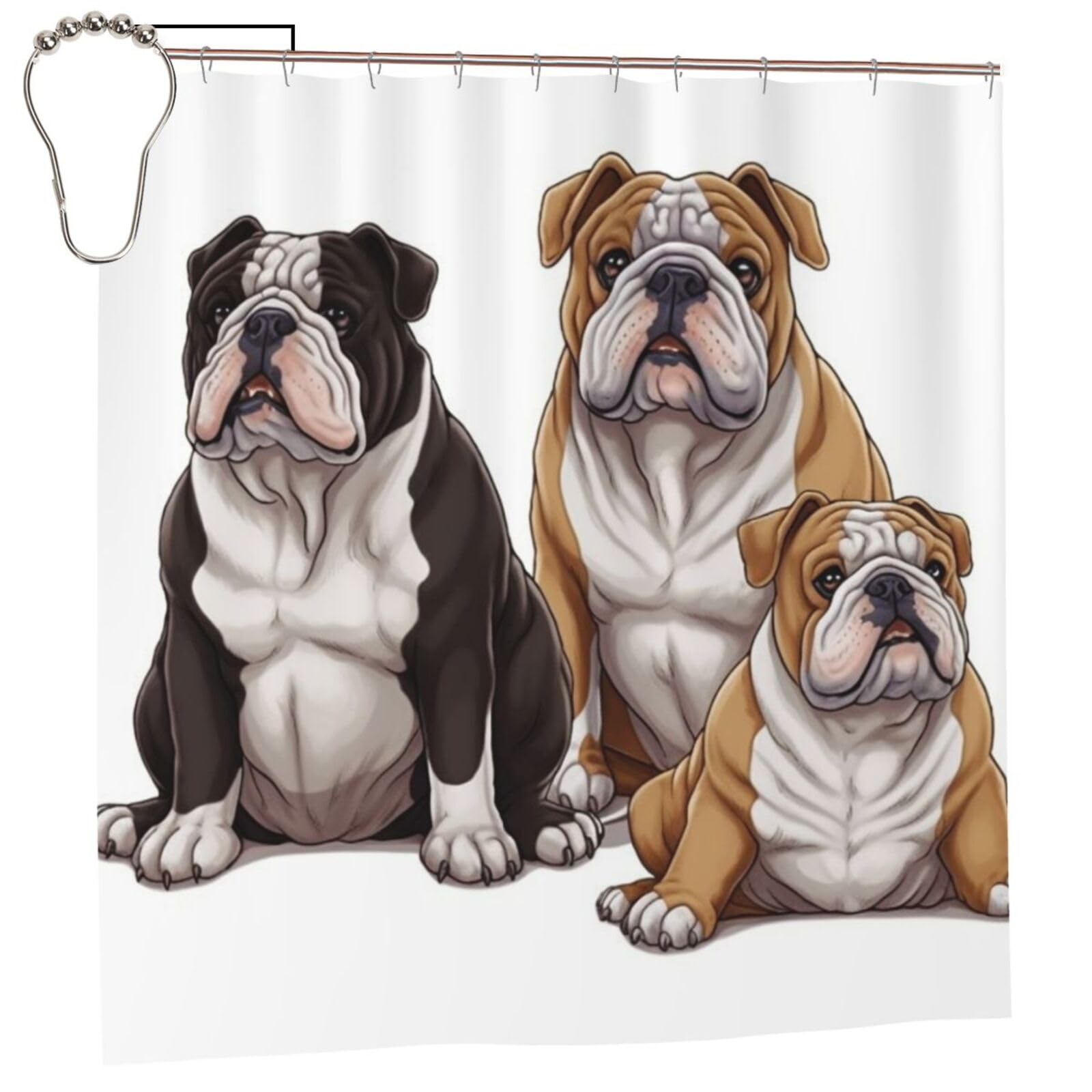 FodPand English Bulldogs Shower Curtain 70"x70" Waterproof Long Bathroom Curtain Heavy Duty Thick Cloth Bath Curtain Set with Hooks, Modern Abstract Art Pattern Bathroom Shower Curtains