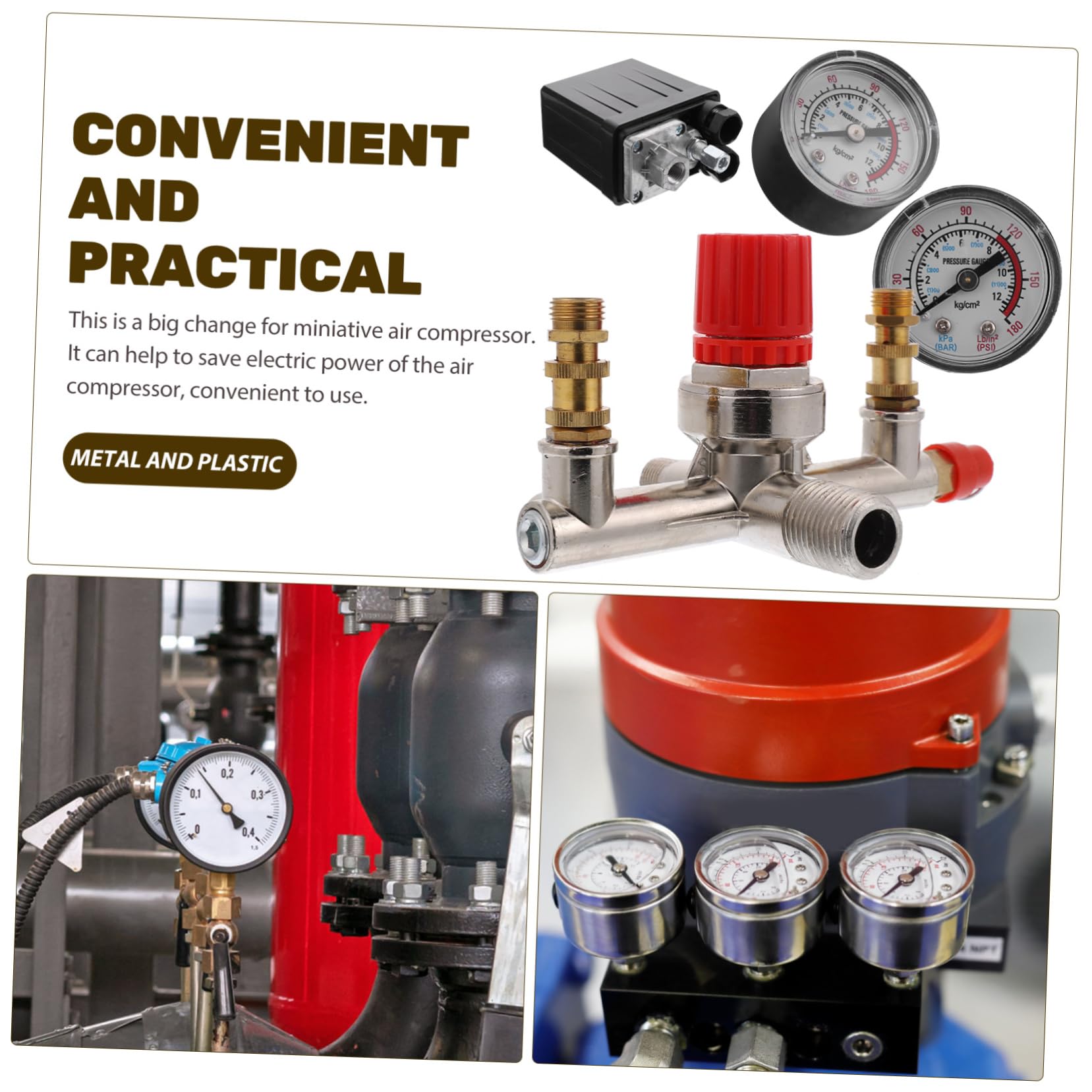 Pressostato per Compressore Aria 175psi 16a con Manometro | Regolatore di Pressione, Interruttore di Controllo, Metallo-plastico, Uso su Air Compressor