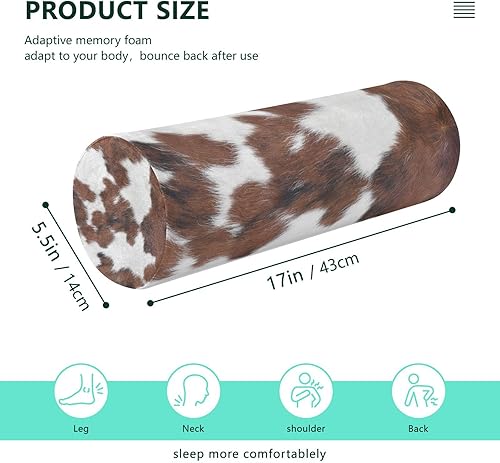 Miniatura 3 de xigua Almohada enrollable de cuello de vaca con estampado blanco y marrón para alivio del cuello con funda extraíble lavable, cojín de cilindro