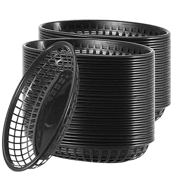 40 Paniers Restauration Rapide Ovales Noir - 23x14x4 Cm, Empilables