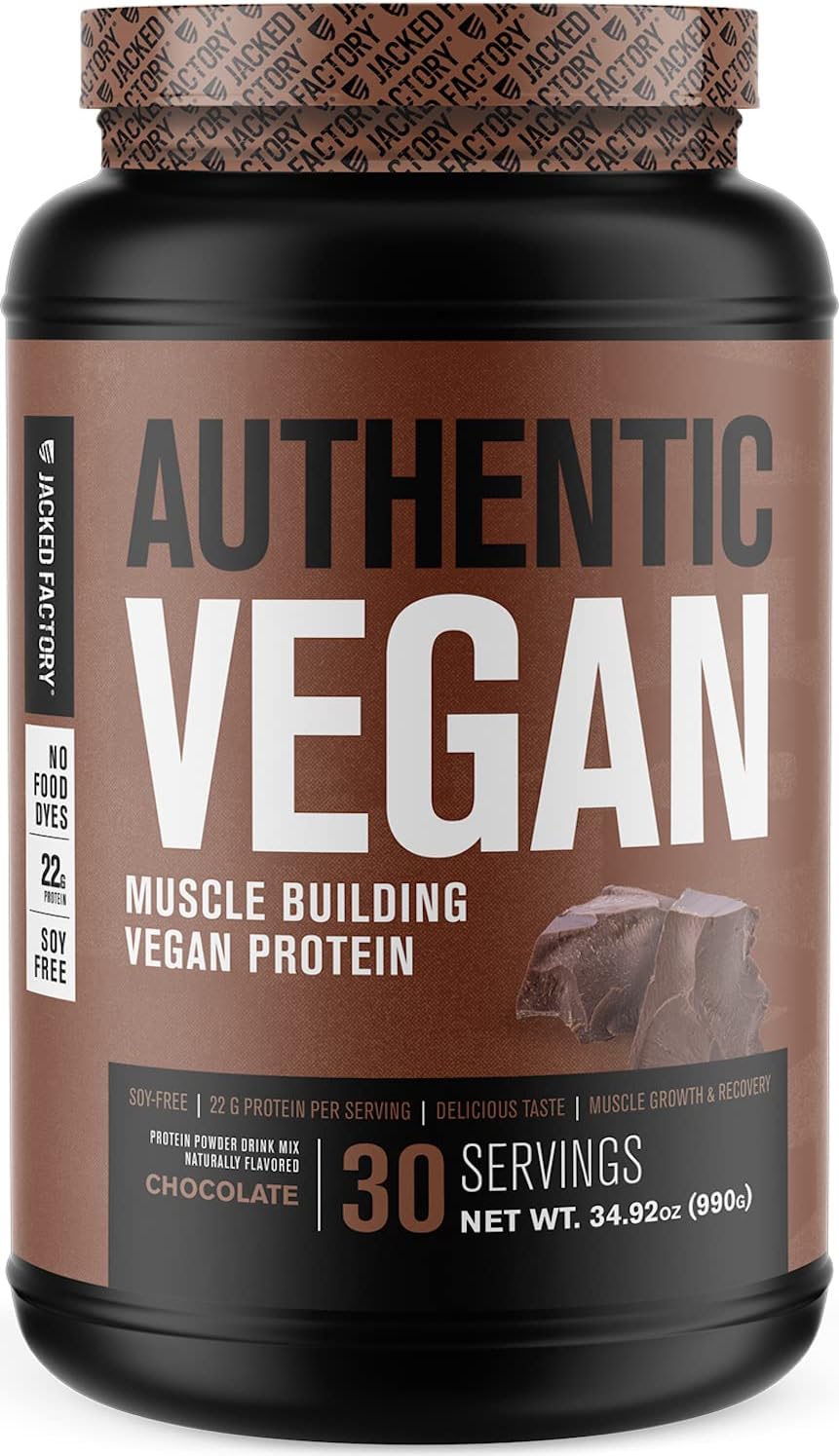 Jacked Factory Authentic Vegan Plant Based Protein Powder - 22g | Muscle Building - No Soy, Non-GMO - Sourced from Organic Peas, Mung Beans, Sunflower, Pumpkin & Watermelon Seeds, 30 Servings