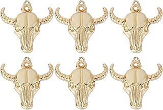 SUNNYCLUE 1 Box 6Pcs Bull Charms Real 18K Gold Plated Brass Charm Western Cattle Head Animal Charm Ox Horn Cow Golden Charms for Jewelry Making Charm Necklace Earrings Keychain DIY Craft Men Women