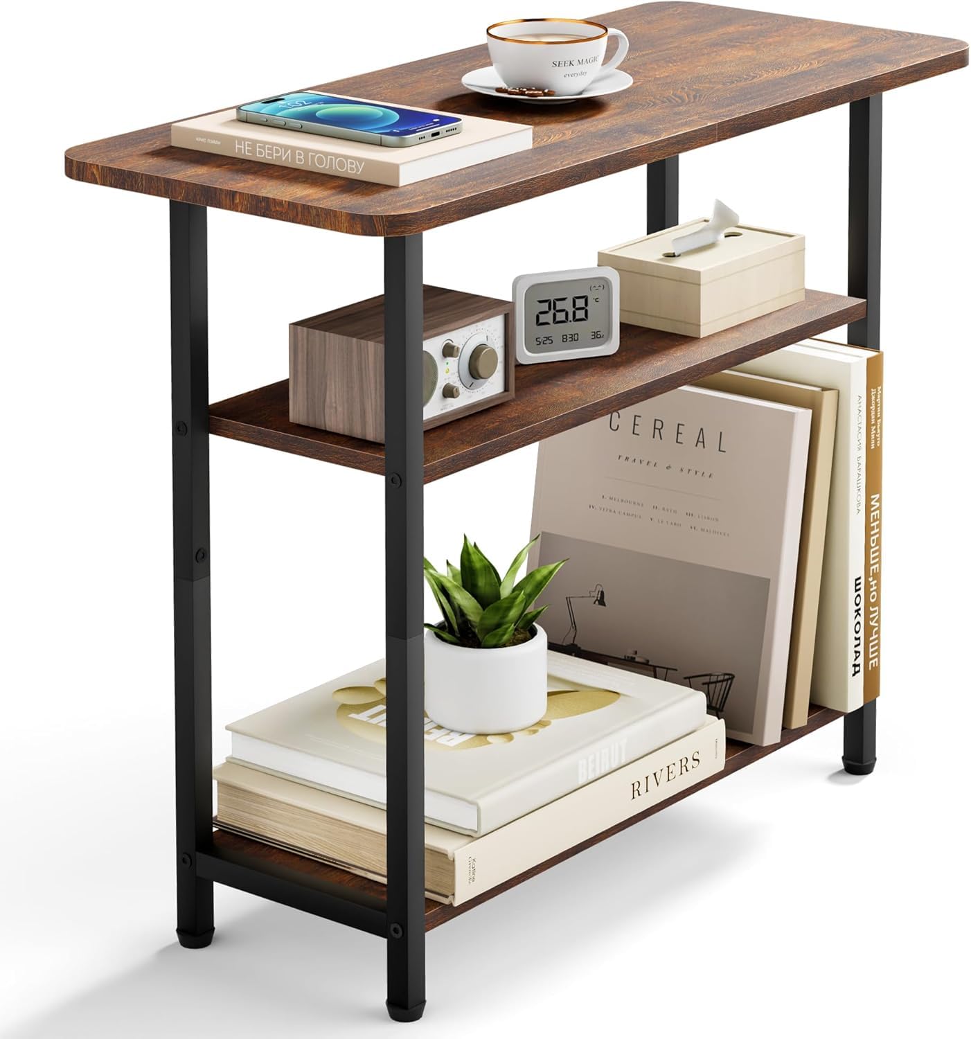 SLEEPING LAMB Side Table for Living Room 3-Tier End Table for Small Space with Wide Storage Tabletop Rustic