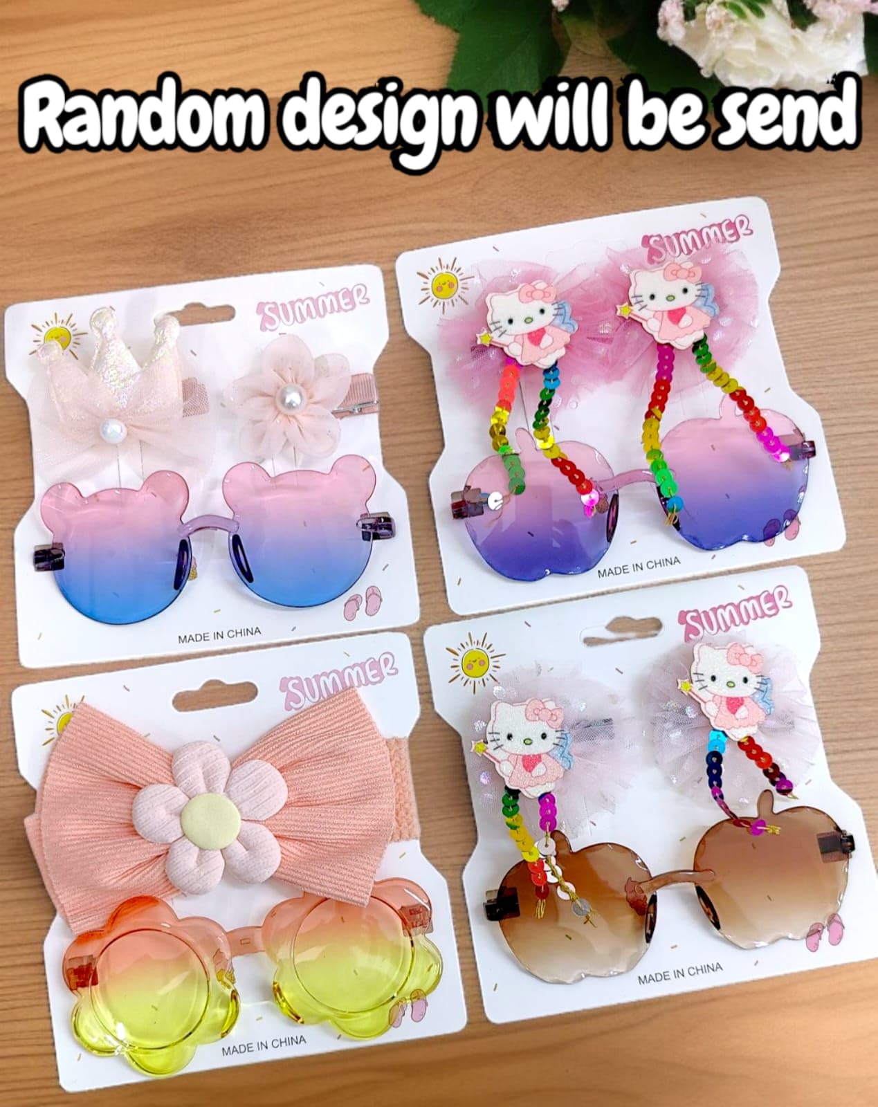 TERA 13 Sunglasses for Kids, Kids Sunglasses for Girls, Goggles for Boys, Colorful Cat Shape Goggles & Hair Clip for Girls, Suitable for Age 4 to 12 Years B-Day & Kanjak GIft (glasswithbowclip1) 2