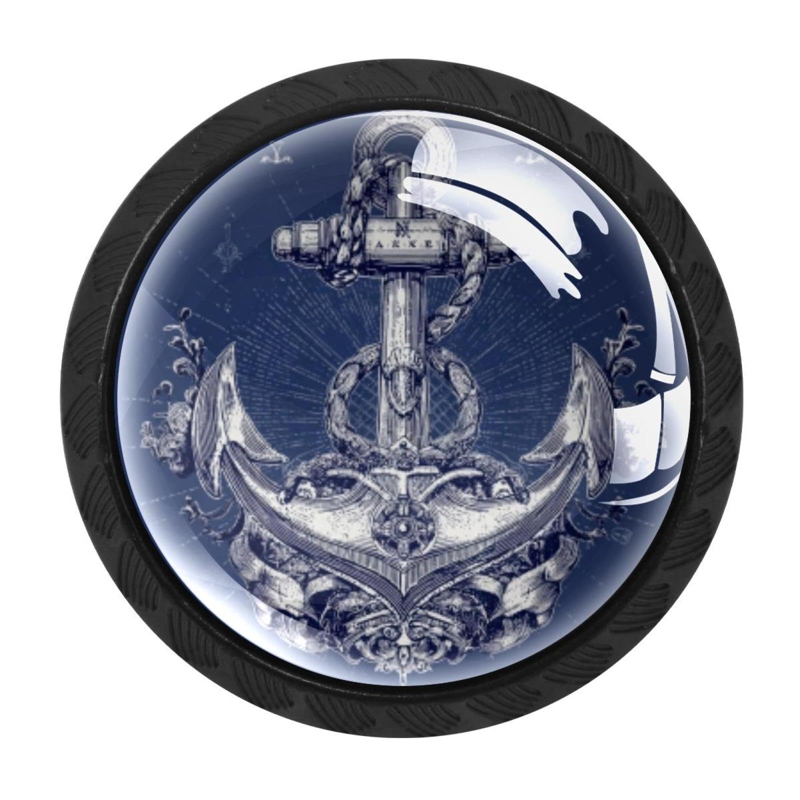 CHENZZZZ Navy Blue Anchor Cabinet Knobs 4 Pieces Drawer Kitchen Cabinets Dresser Cupboard Wardrobe Unique Pulls Handles