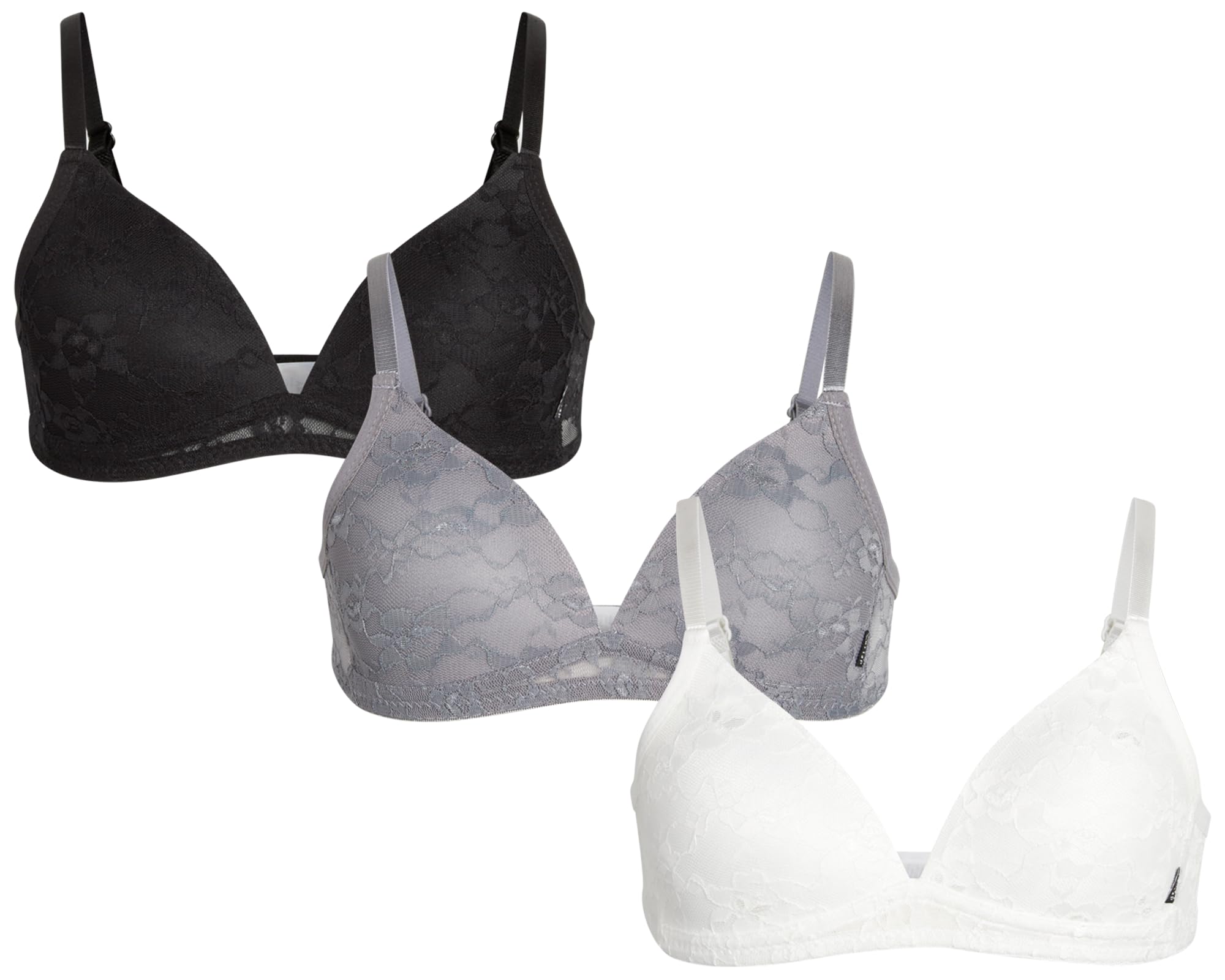 dELiA*s Girls' Training Bra - 3 Pack A-Cup Molded Wire-Free Microfiber Lace Bralette (32A-36A)
