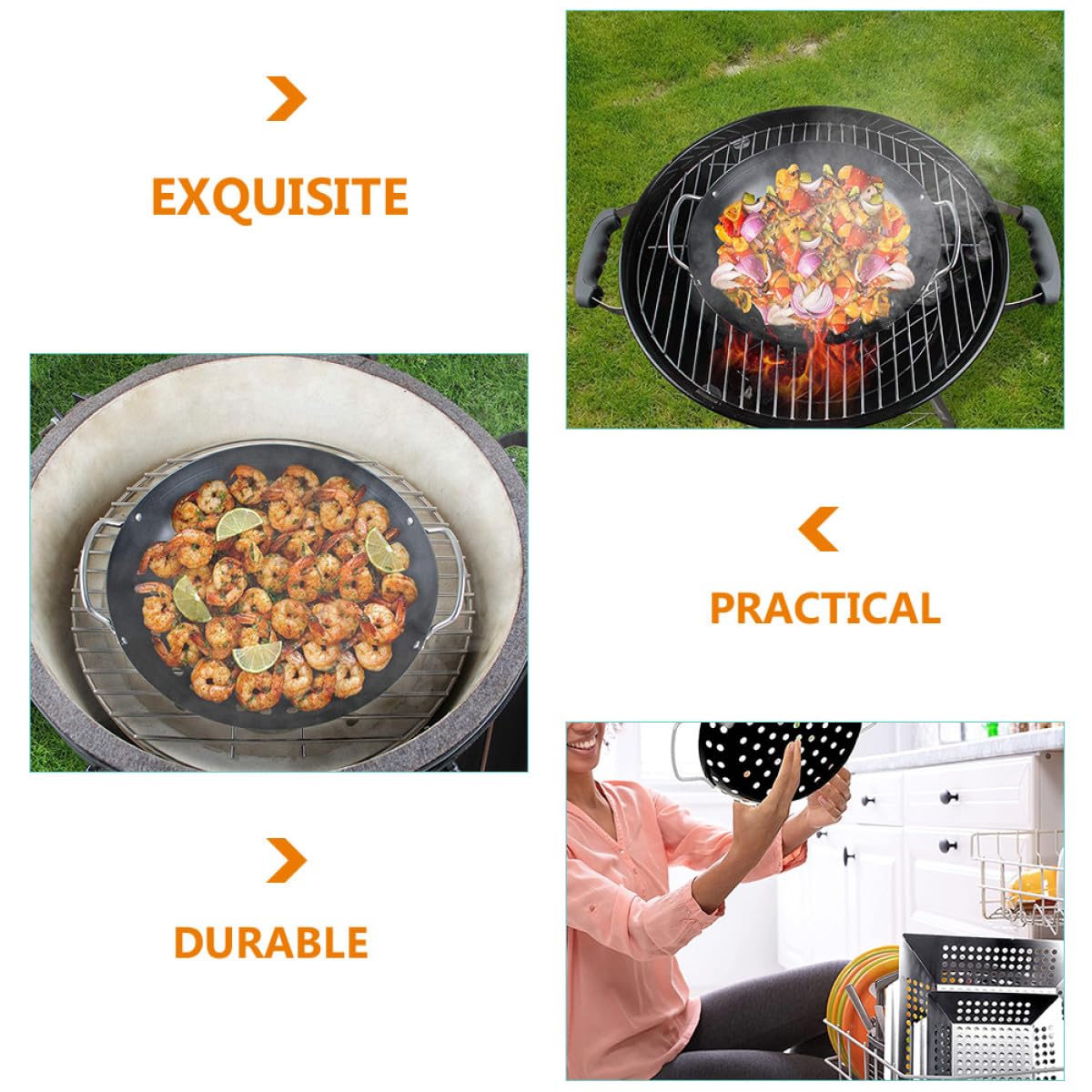 Didiseaon Cestello Resistente alla Ruggine per Grigliare le Verdure in Acciaio al Carbonio Design a Fori Grandi e Doppia Maniglia per Barbecue da Terrazzo