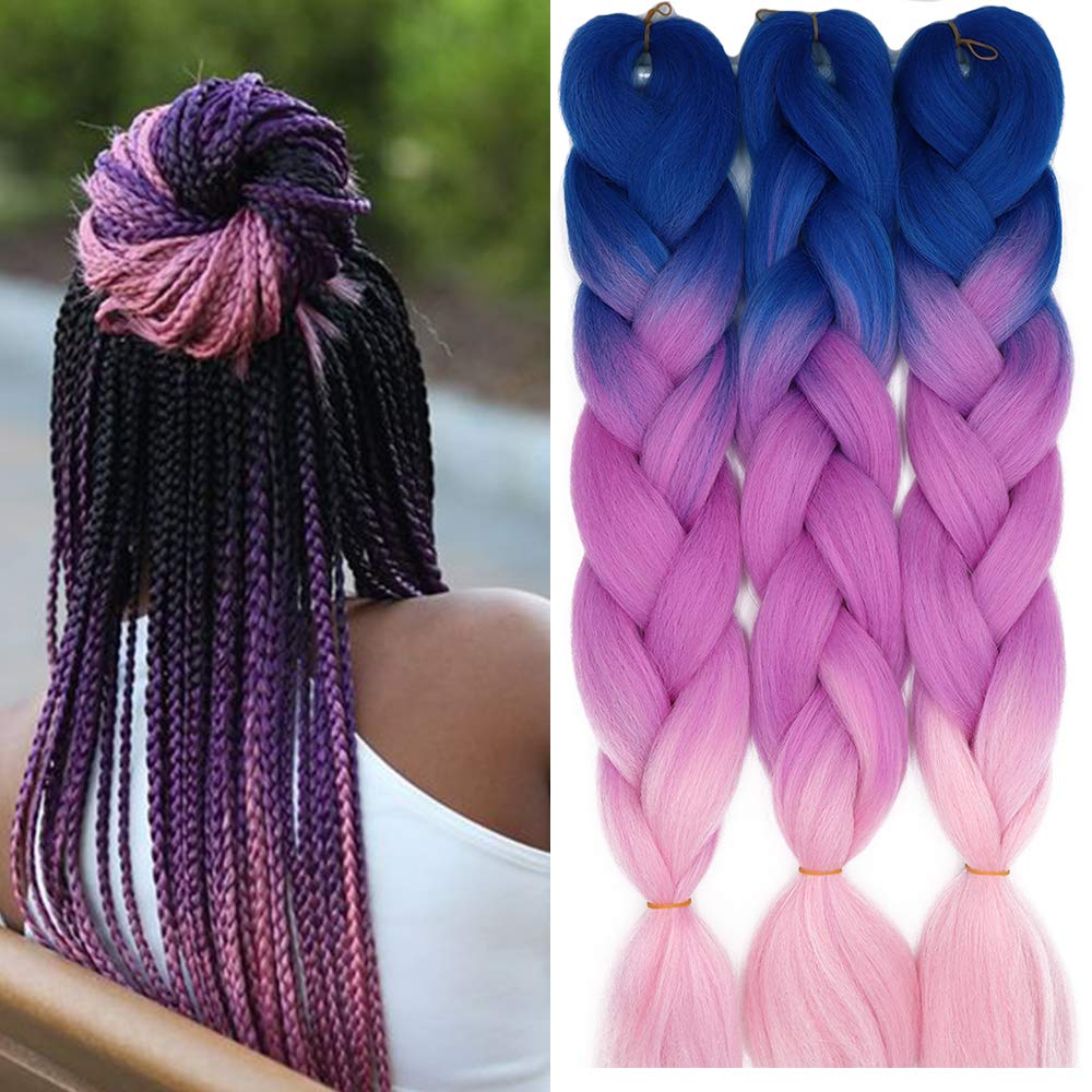 24inch Jumbo Braids Hair Extensions Ombre Braiding Hair Synthetic 3Pieces/lot Crochet Twist High Temperature African Box Braids, Sapphire Blue — view 7