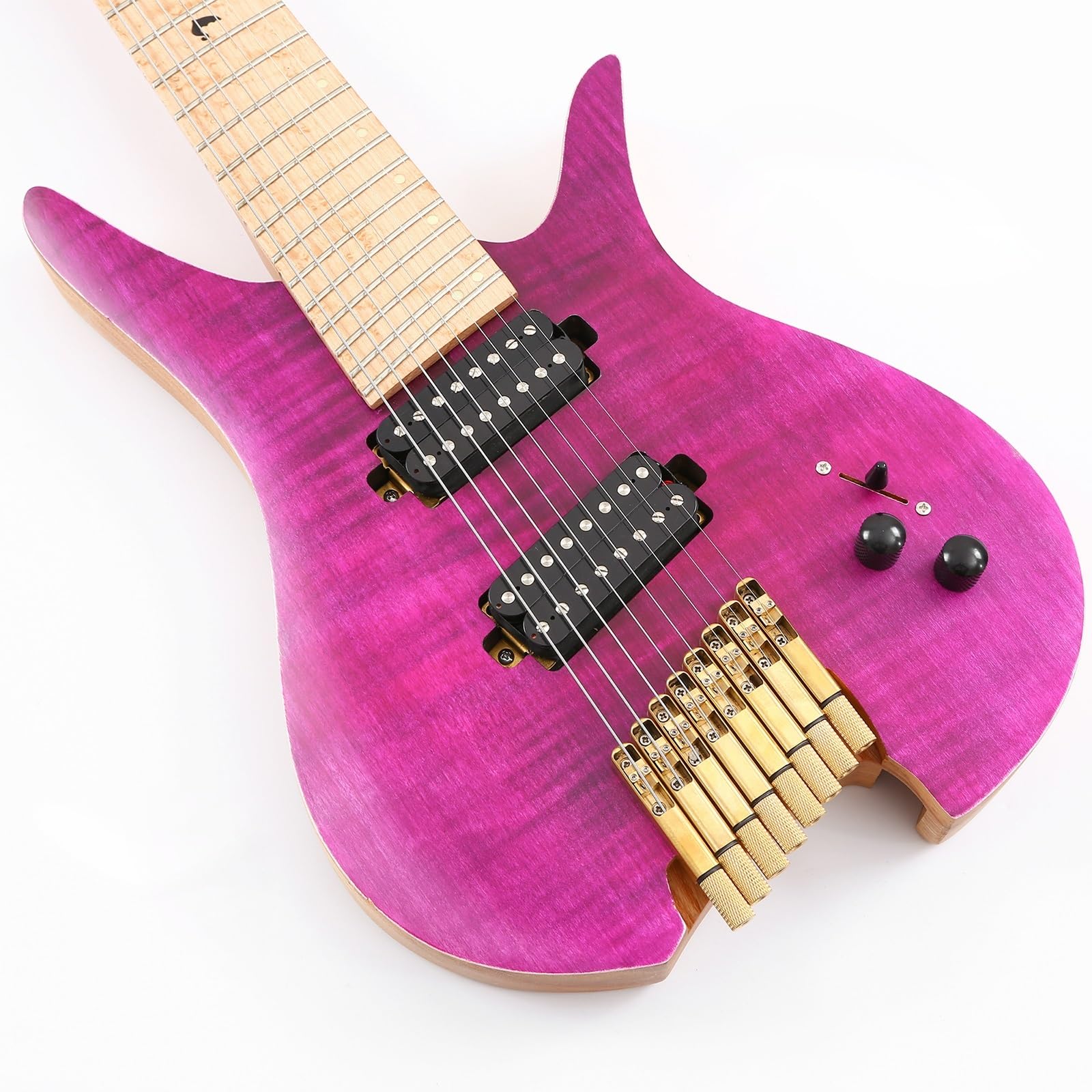 Bezgłowa Elektryczna Gitara Podróżna Z 8 Strunowymi Wentylatorami Ze Stali Nierdzewnej Z Niestandardowym Mosiężnym Mostkiem Profesjonalna Bezgłowy Gitara Elektryczna