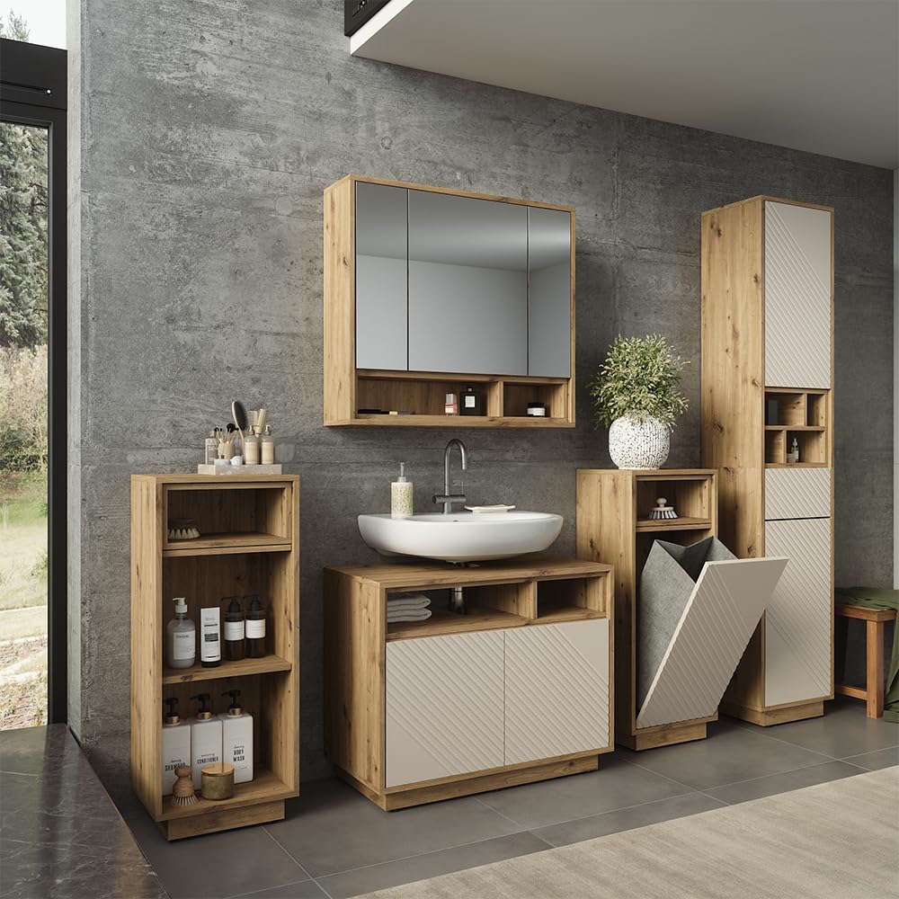 Vicco armadietto con specchio Beatrice, Cachemire/Rovere artigianale, 80 x 72 cm