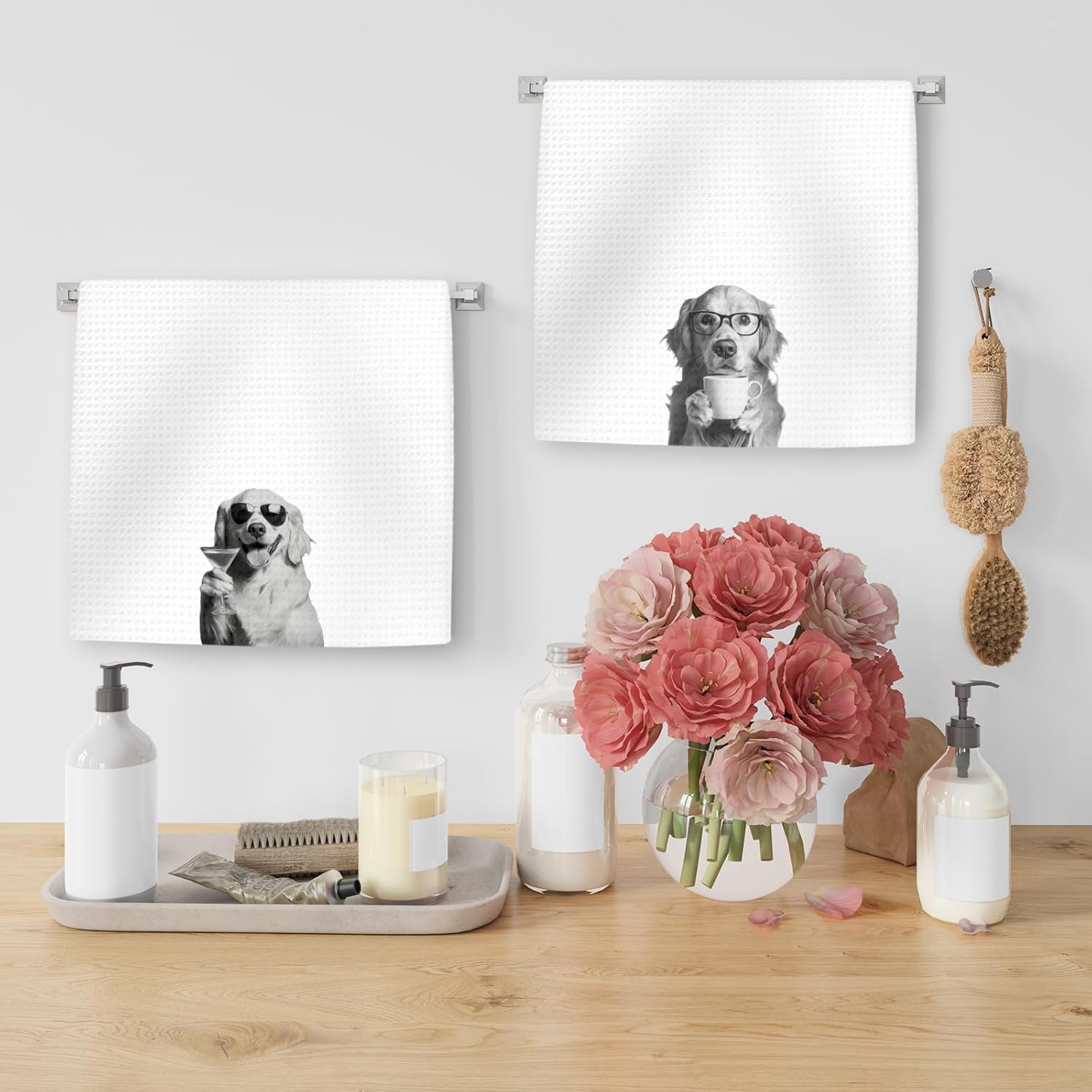 Golden Retriever Gifts Dog Kitchen Towels Set of 2, Funny Golden Retriever Drink Coffee Hand Towels, Coffee Dog Dish Towel Tea Towel for Kitchen Decorative, Funny DogKitchen Bar Decor,16x24 - Image 5