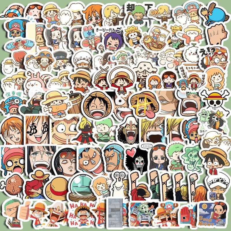 Image of 100+ PCS One Piece Anime Aesthetic Vinyl Self-Adhesive Stickers for Laptop, Journal, Bike Helmet, Diary, Guitar, Mobile Case - Waterproof Residue (One Piece)