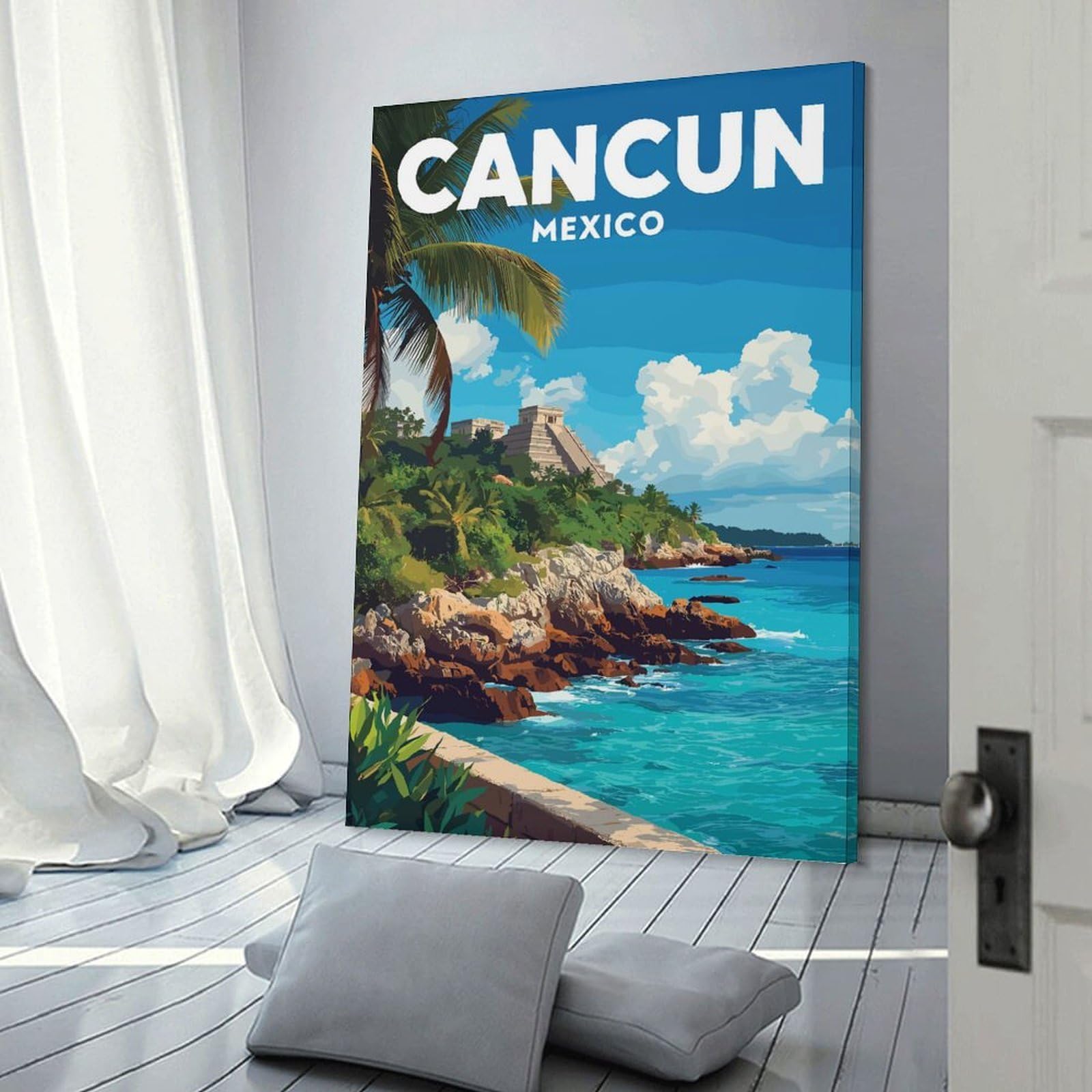 Junmoney Cancun Mexico Travel Decorative Canvas Print, 24x36inch(60x90cm), for Hallway, Entryway Or Landing, Home Artwork for First Impressions