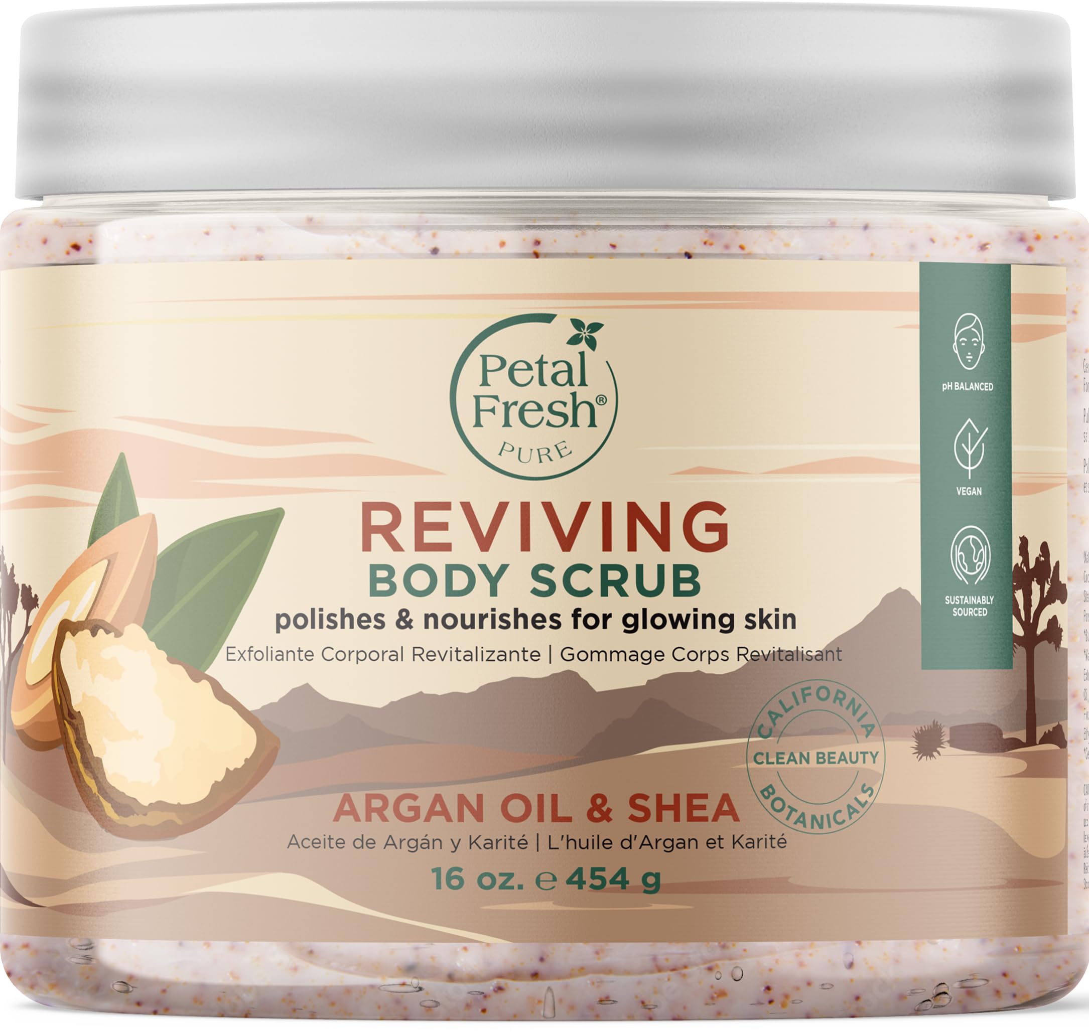 Petal Fresh Reviving Argan Oil & Shea Body Scrub 473 ml | Polishes & nourishes for glowing skin | Exfoliate dead skin from Neck, Knees, Elbows & Arms