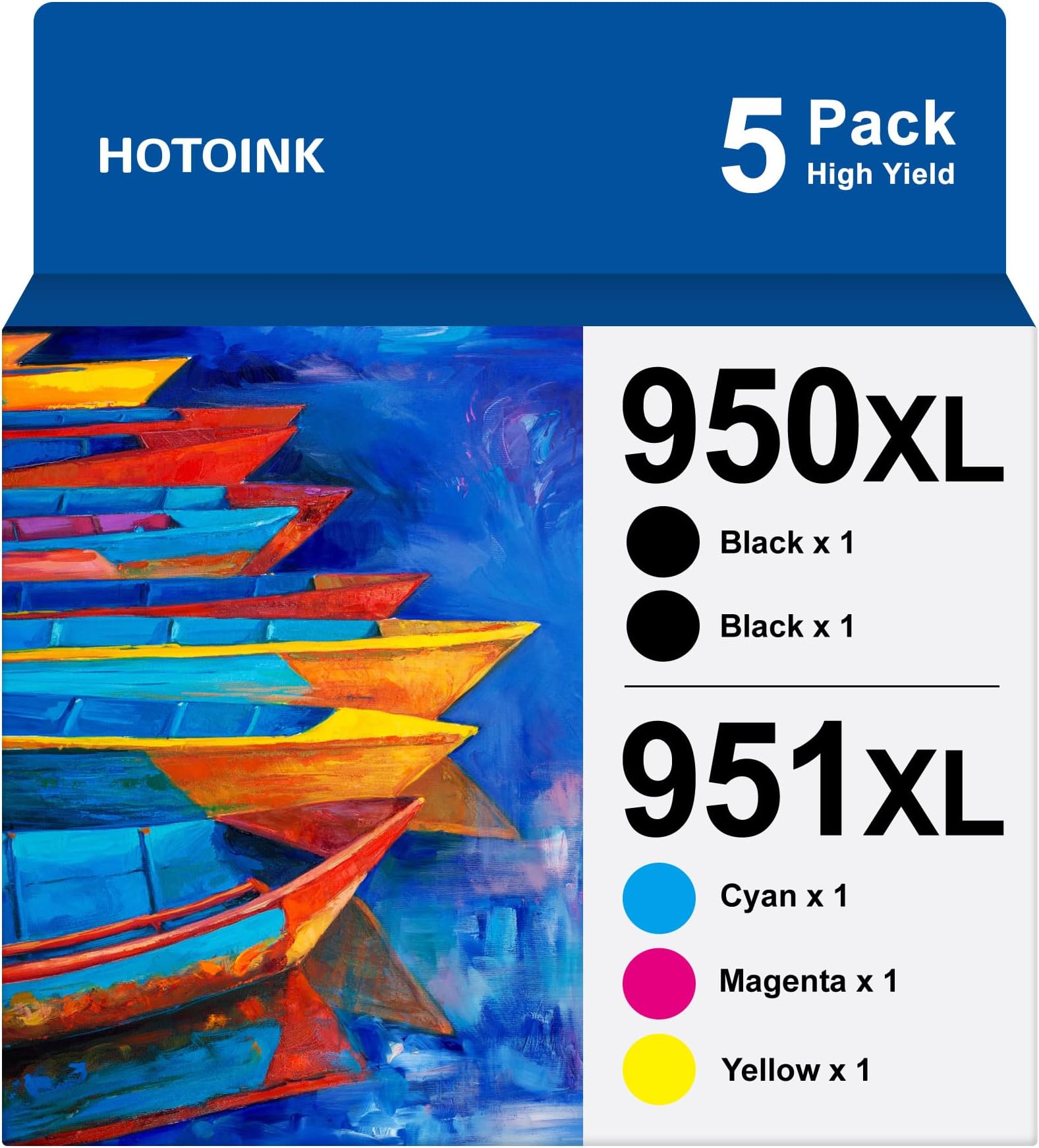 INK4WORK 5-Pack Compatible Ink Cartridges For HP 950XL 951XL | Replacement For OfficeJet Pro 8600, 8620 Series Printers