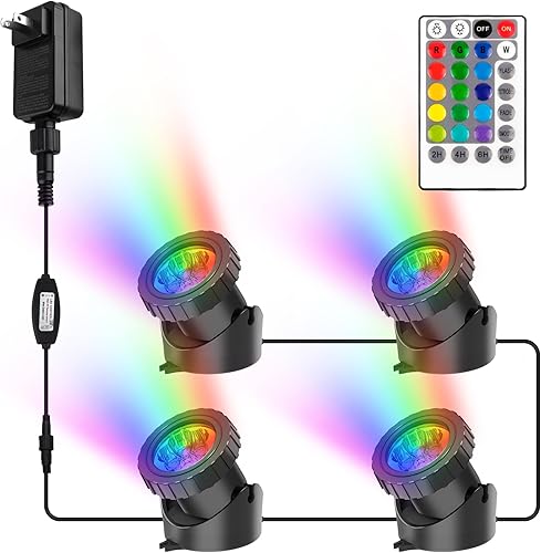 Luces RGB para estanque con temporizador, luz LED sumergible bajo el agua, 98 pies, control remoto, IP68, impermeable, coloridos focos de paisaje