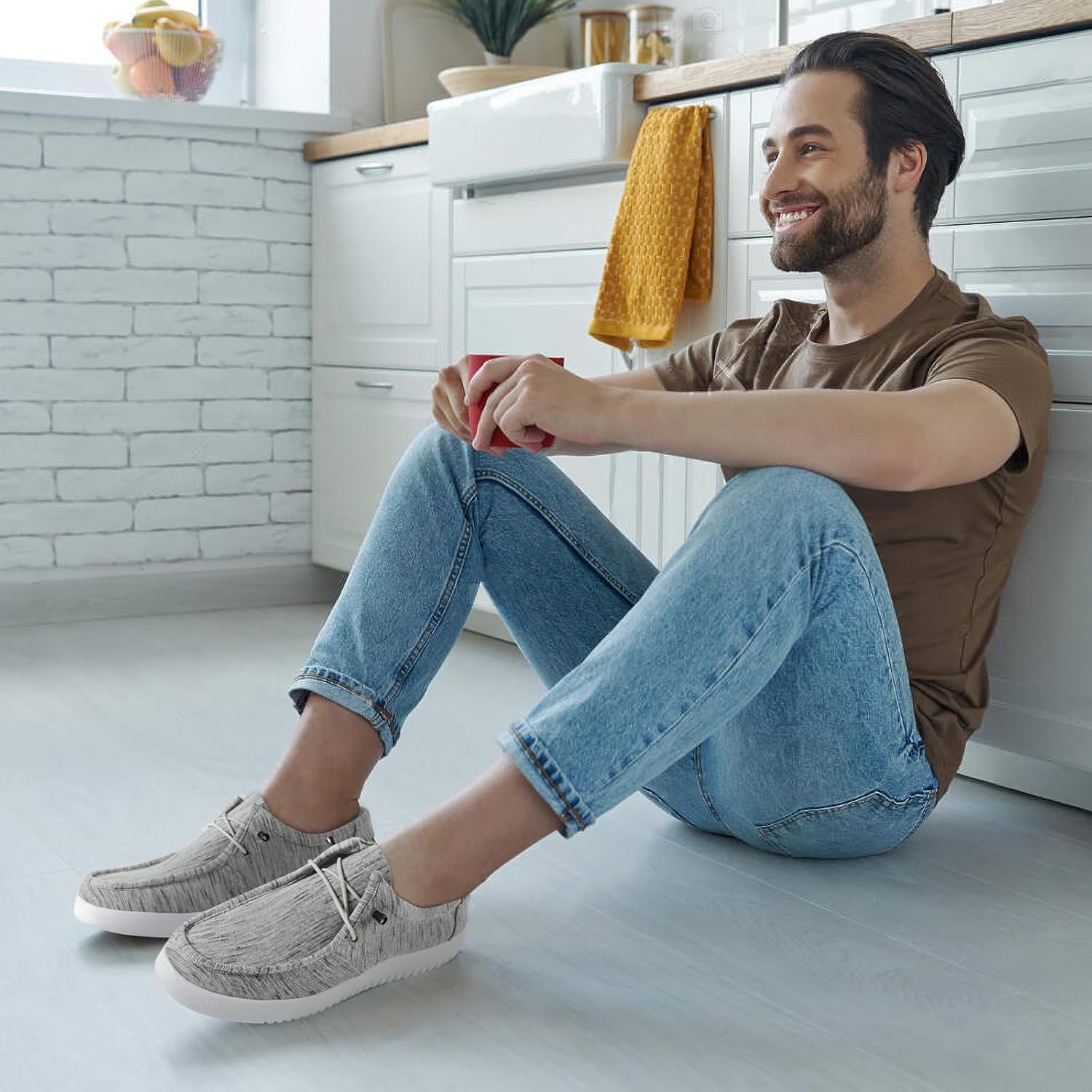 Mens Casual Slip On Shoes - Machine Washable Loafer - Comfortable Moc Toe Shoes for Men Grey 7.5 - Image 2