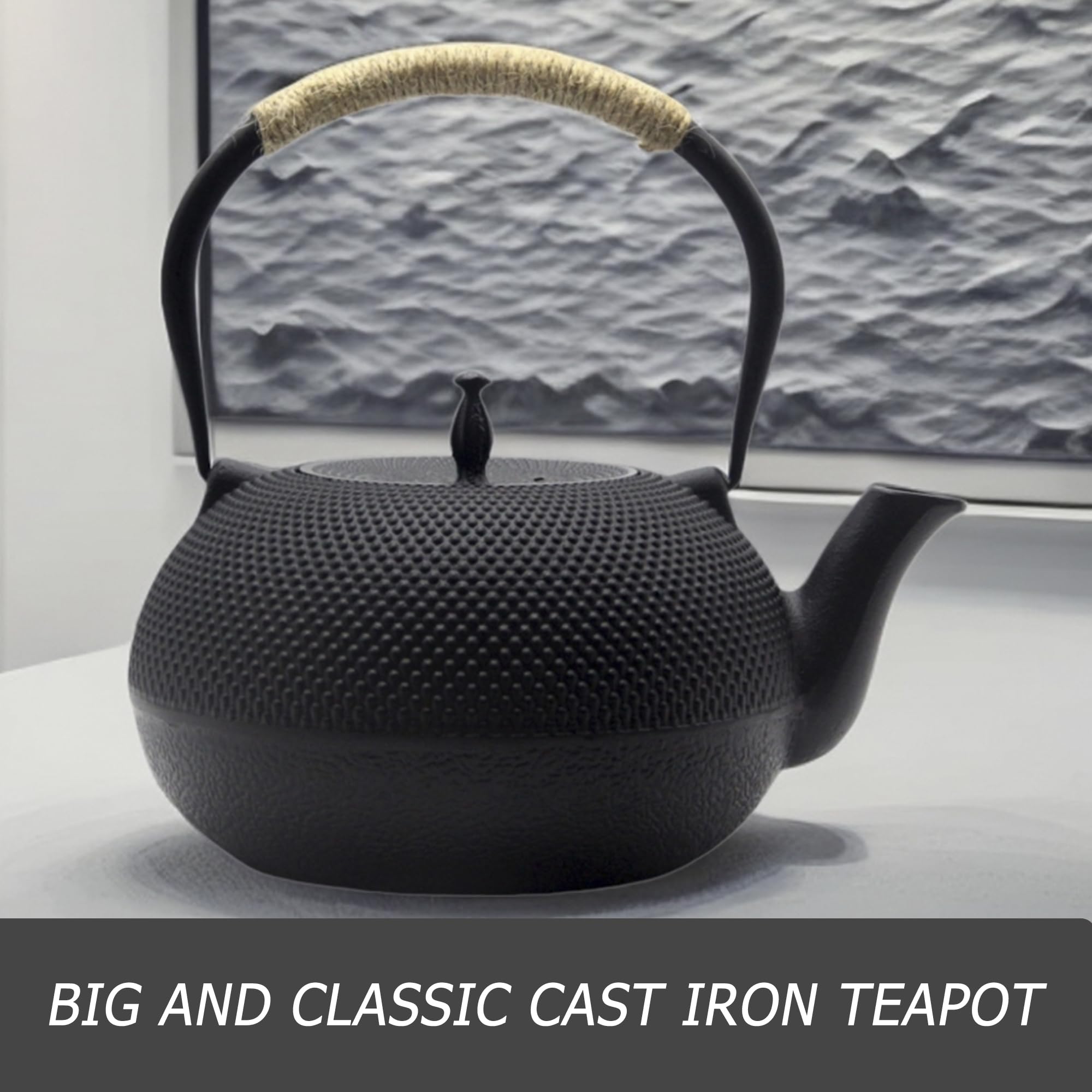 Grande théière en Fonte, théière Japonaise Tetsubin Compatible avec Toutes Les plaques de Cuisson, avec infuseur en Acier Inoxydable pour thé en Vrac et intérieur émaillé (1800 ml/60,9 oz)