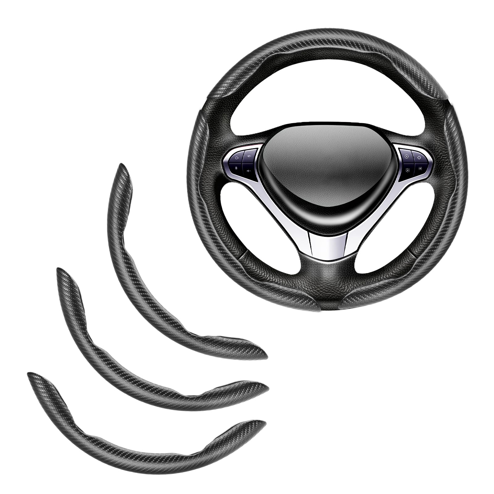 Flintronic Auto Lenkradabdeckung, 3er Set Universal Segmented Lenkradschutz, Kohlefaser Anti Rutsch Lenkradbezug, Lenkradabdeckungen für Frauen Männer, Zubehör Innenraum für 99% Auto SUV Lastwagen