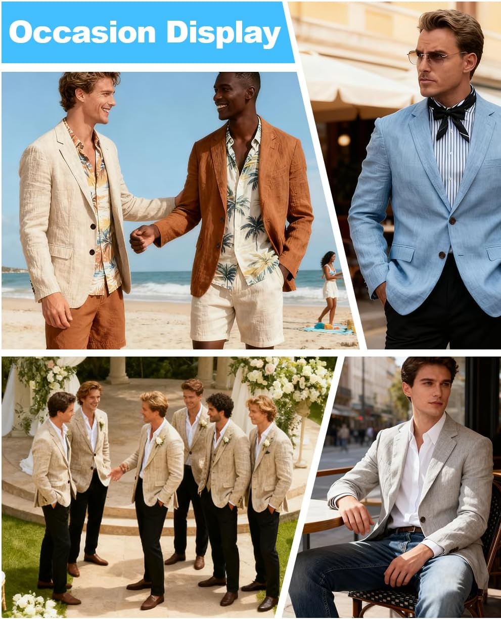 Linen Mens Suit Jacket Retro Blazer Casual Slim Fit Blazers Tux Jackets Wedding Prom Suit Separates Linen Sport Coat for Men - Image 6