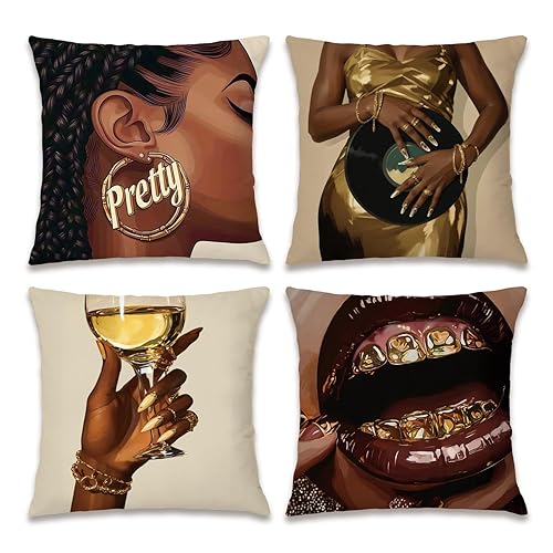 Black Girl Art Throw Pillow Covers 18x18 Set of 4,