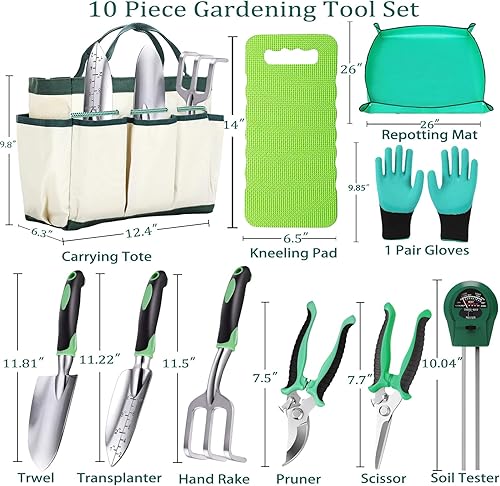 Miniatura 6 de Juego de herramientas de jardinería de alta resistencia de 10 piezas con bolsa de mano, herramientas de mano de jardinería de aluminio a prueba de