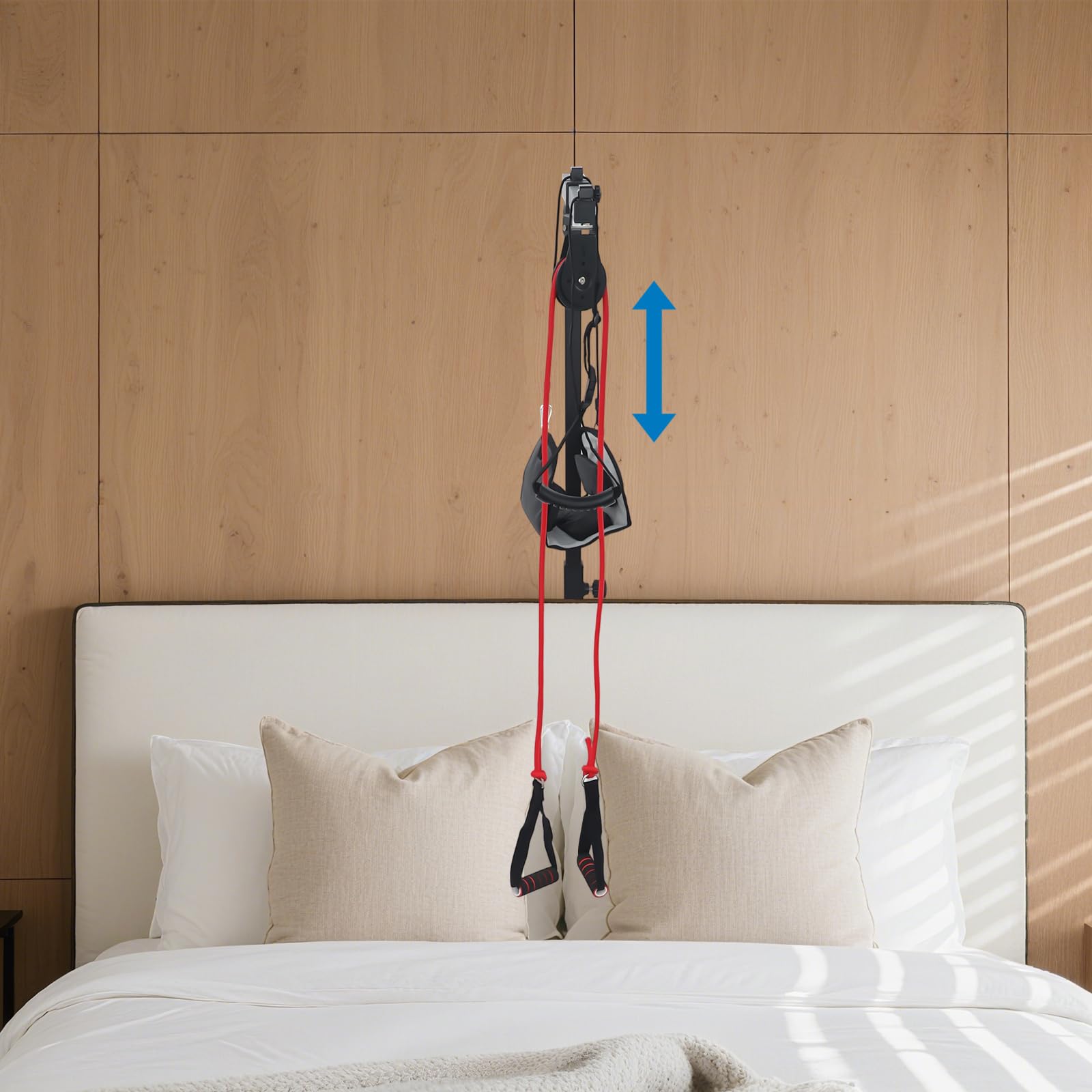 Elevador de cama de acero ajustable en altura ajustable, ayuda para dominadas de movilidad con mango trapezoidal, ayuda de elevación para ancianos y pacientes, hasta 100 kg (negro)