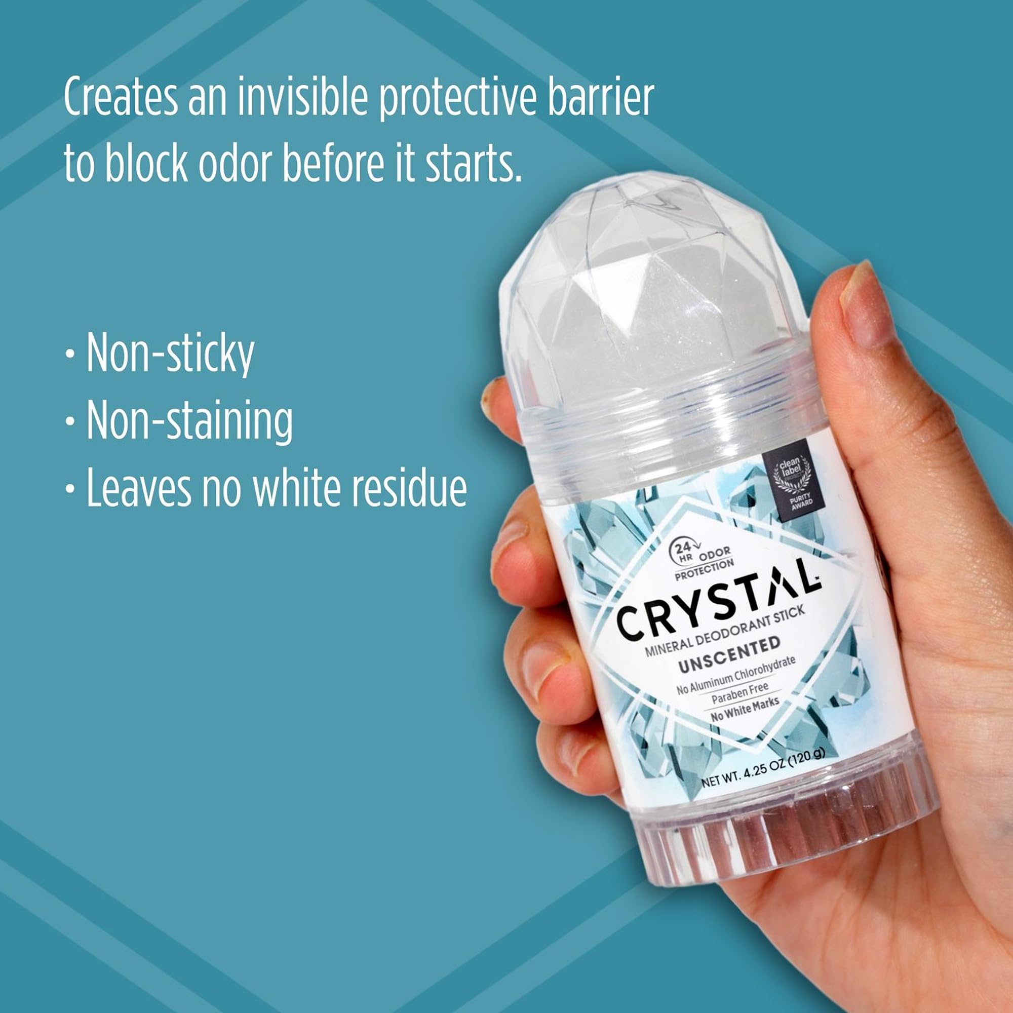 Crystal Mineral Deodorant Stick, Unscented 4.25 oz (Pack of 3) thumbnail 3