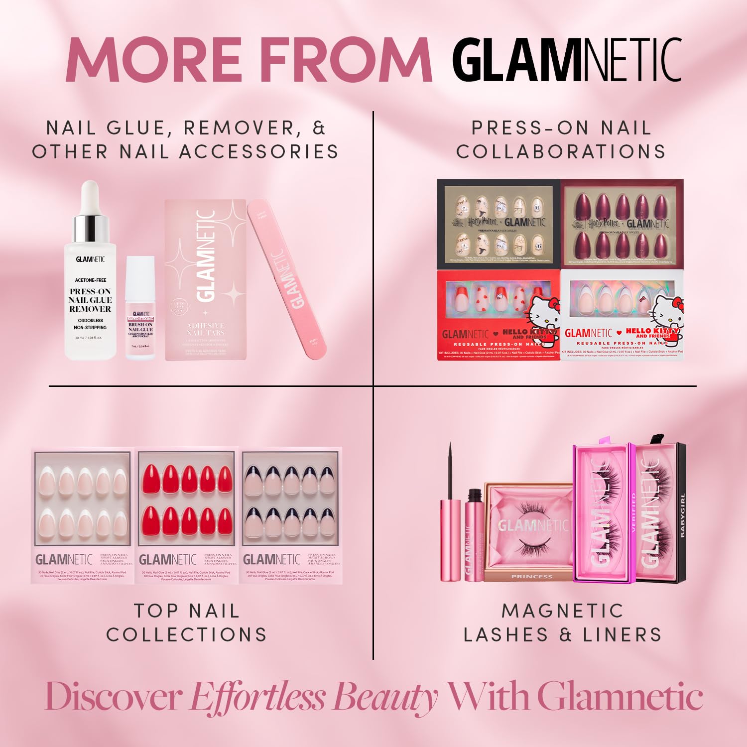 Valentines Day Glamnetic Press on Nails, unghie finte a mandorle corte su base bianca lattea con rose 3D in finitura lucida, qualità salone, 15 misure - 30 pezzi con colla
